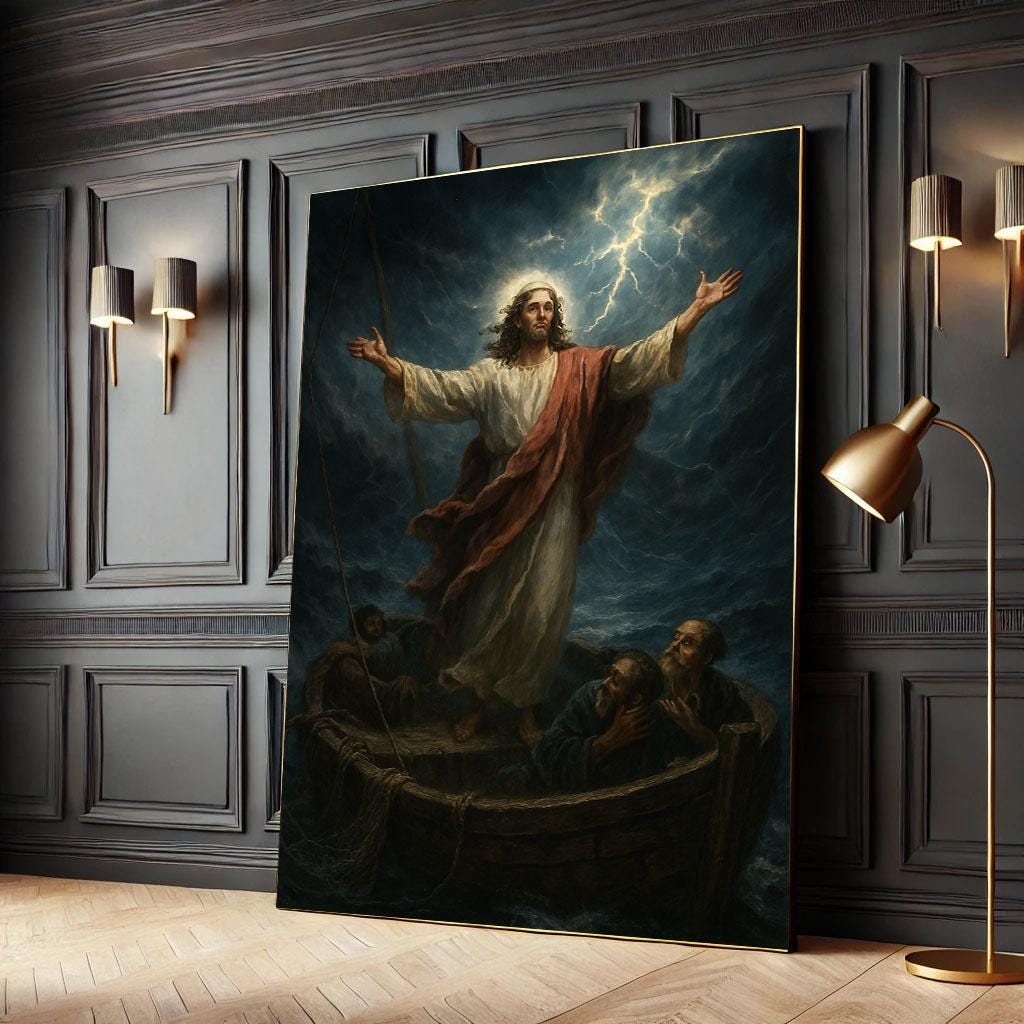 Image 4 of Radiant Jesus Calming the Storm Canvas Wall Art Print | Spiritual Living Room Decor | Statement Piece