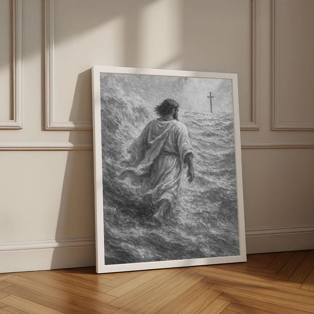 Radiant Jesus Walking on Water Canvas Print | Serene Christian Wall Art