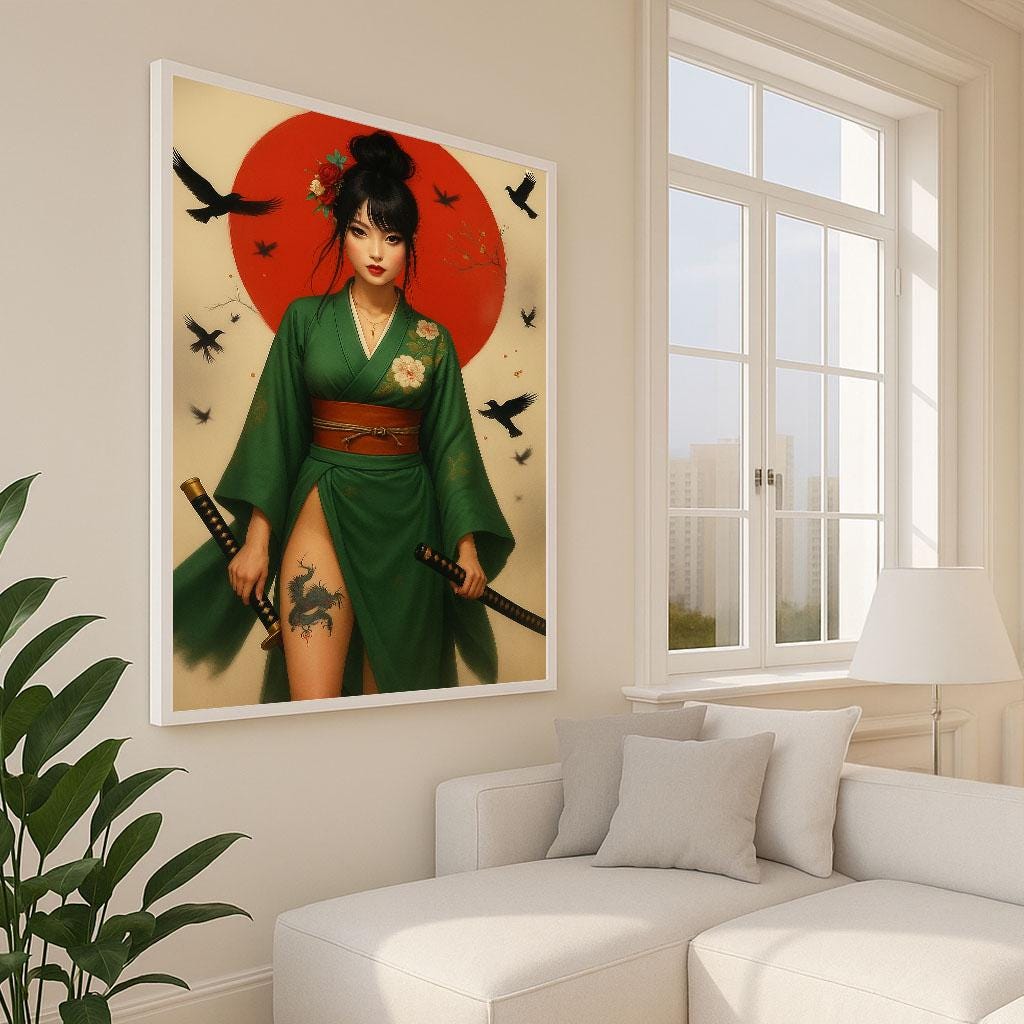 Image 5 of Japanese Samurai Woman Canvas Wall Art Print | Bold Bedroom Wall Decor | Statement Piece