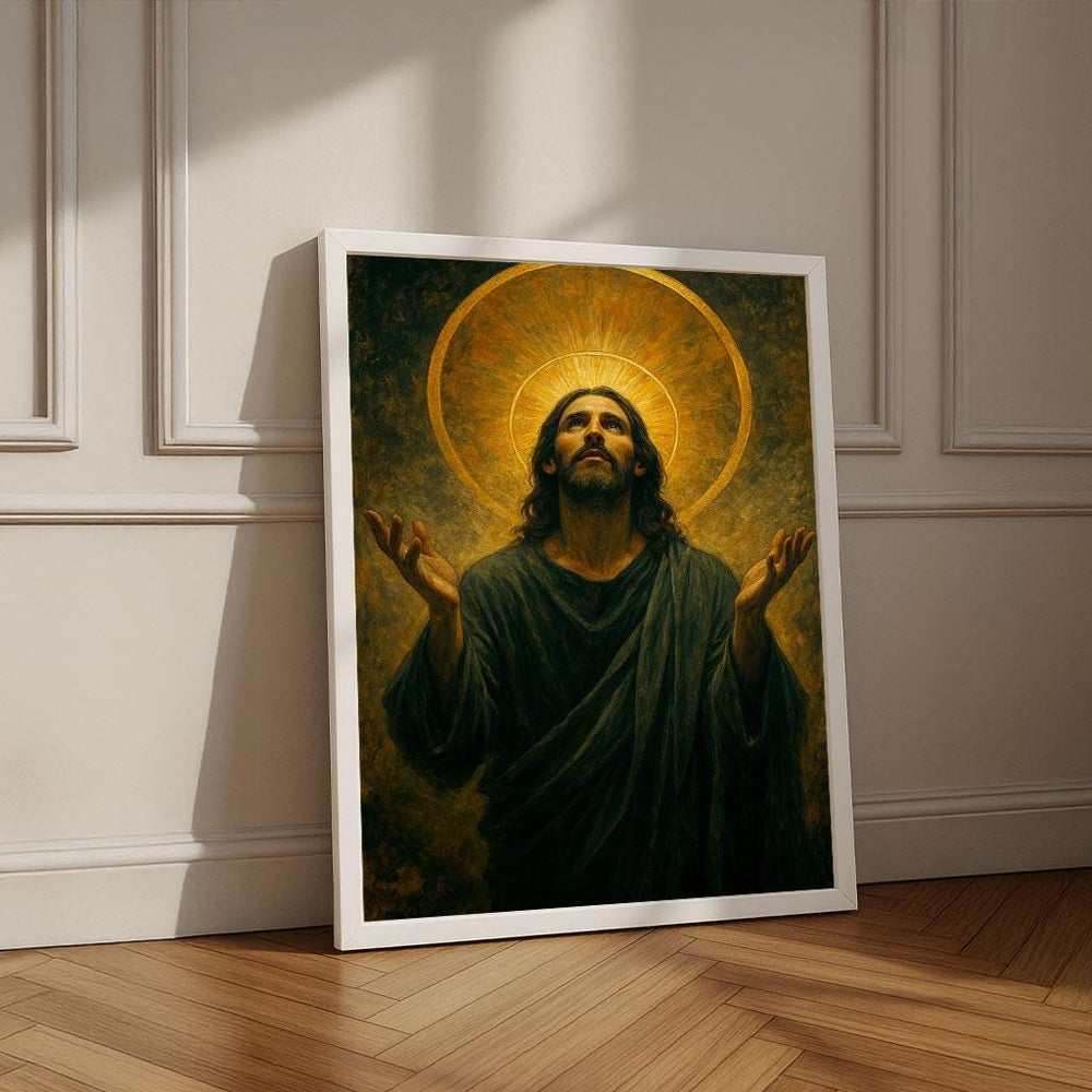 Radiant Jesus with Halo Canvas Wall Art Print | Spiritual Living Room Decor | Statement Piece