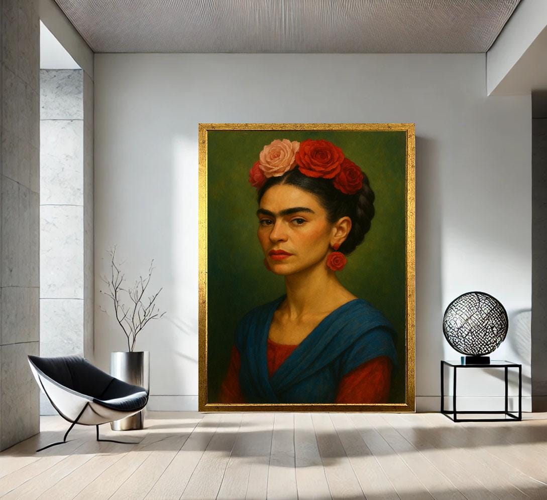 Image 2 of Vibrant Frida Kahlo Portrait Canvas Wall Art Print | Bold Bedroom Wall Decor | Luxury Gift