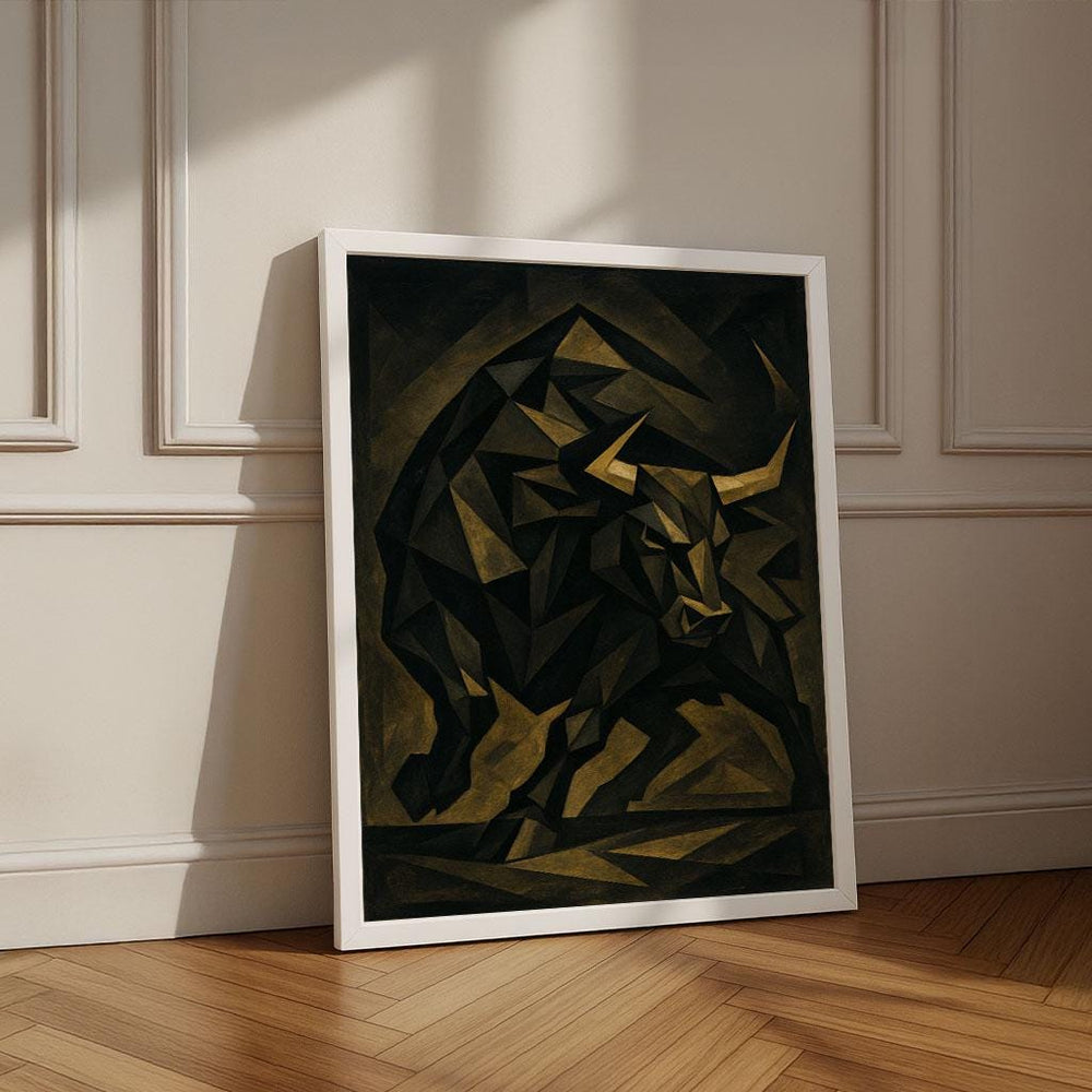 Abstract Bull Canvas Print | Modern Gold & Black Geometric Wall Art