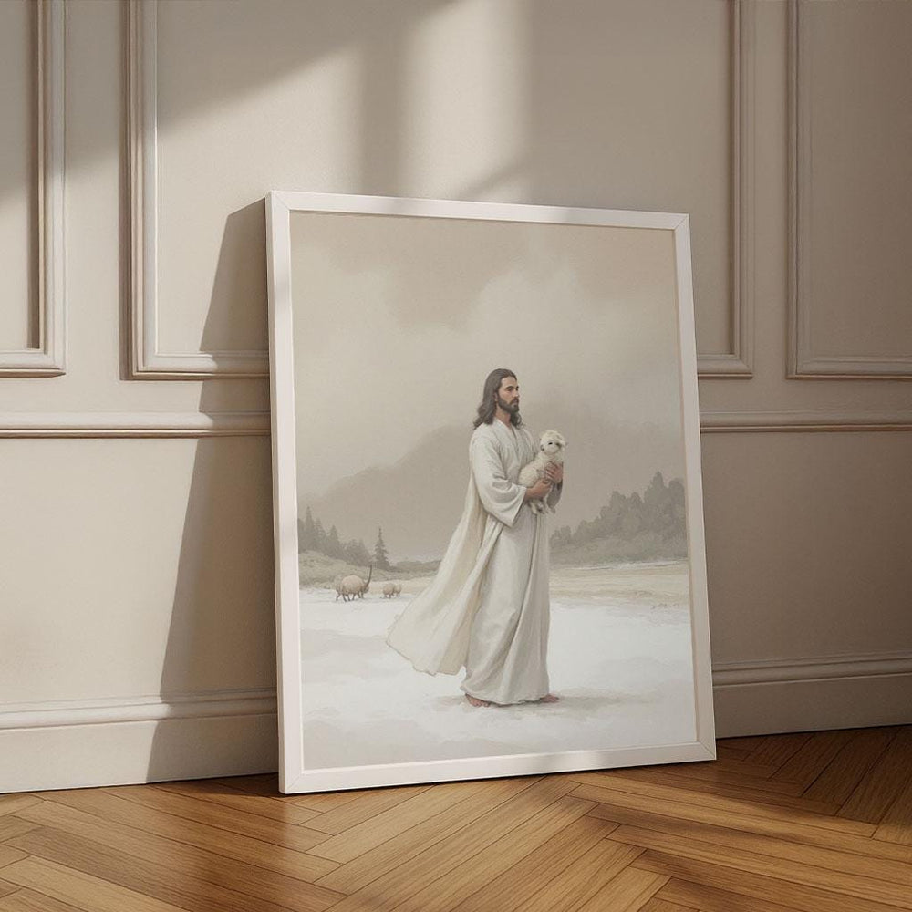Radiant Jesus with Lamb Canvas Wall Art Print | Serene Living Room Decor | Statement Piece