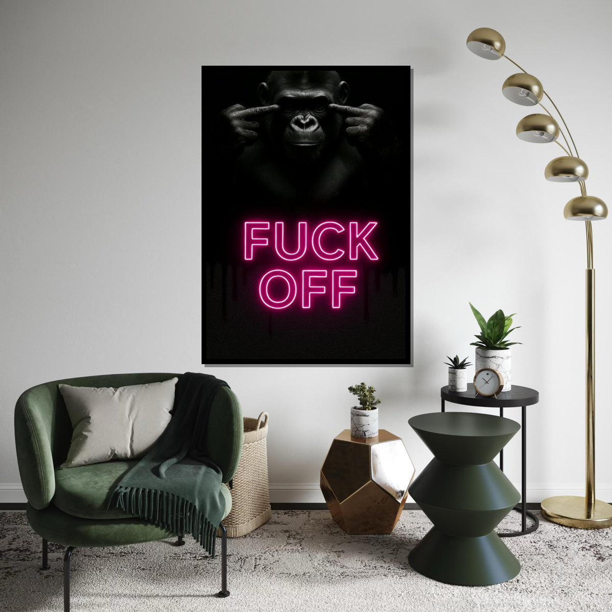 Print Canvas,Expressive Gorilla Neon Canvas,Bold Statement Art,Animal Poster,Wall Art Canvas Design,Ready to Hang Home Decor,Edgy Wall Print