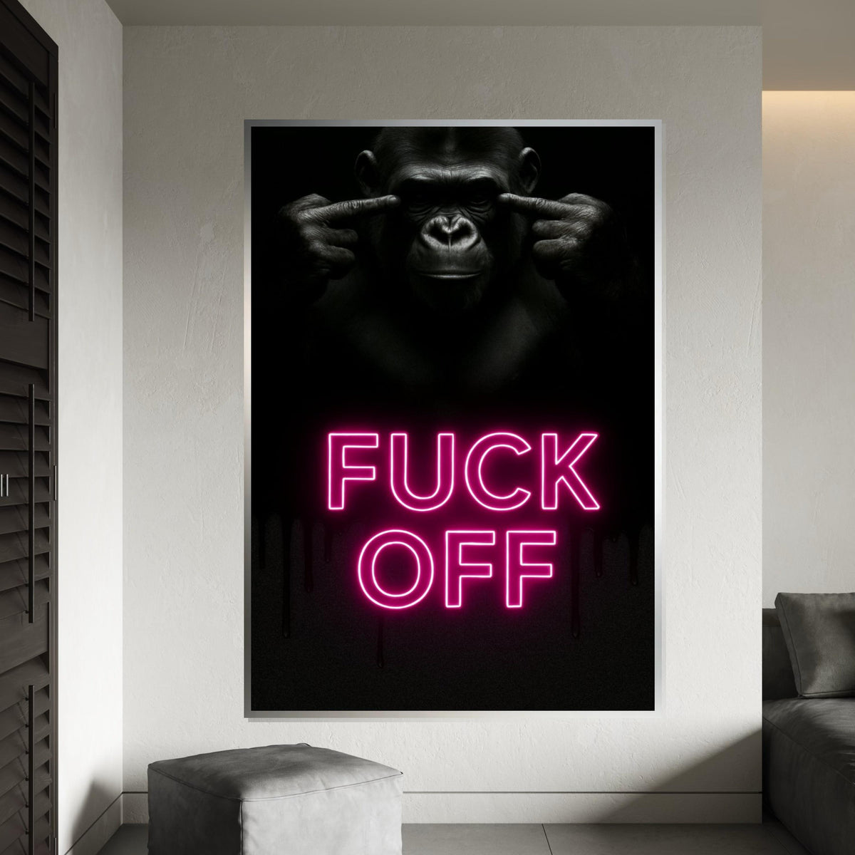 Print Canvas,Expressive Gorilla Neon Canvas,Bold Statement Art,Animal Poster,Wall Art Canvas Design,Ready to Hang Home Decor,Edgy Wall Print