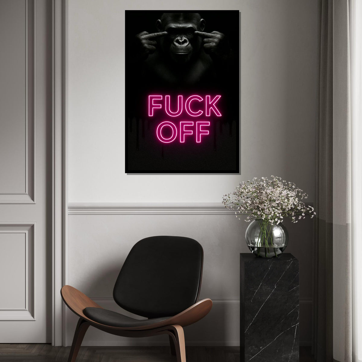 Print Canvas,Expressive Gorilla Neon Canvas,Bold Statement Art,Animal Poster,Wall Art Canvas Design,Ready to Hang Home Decor,Edgy Wall Print