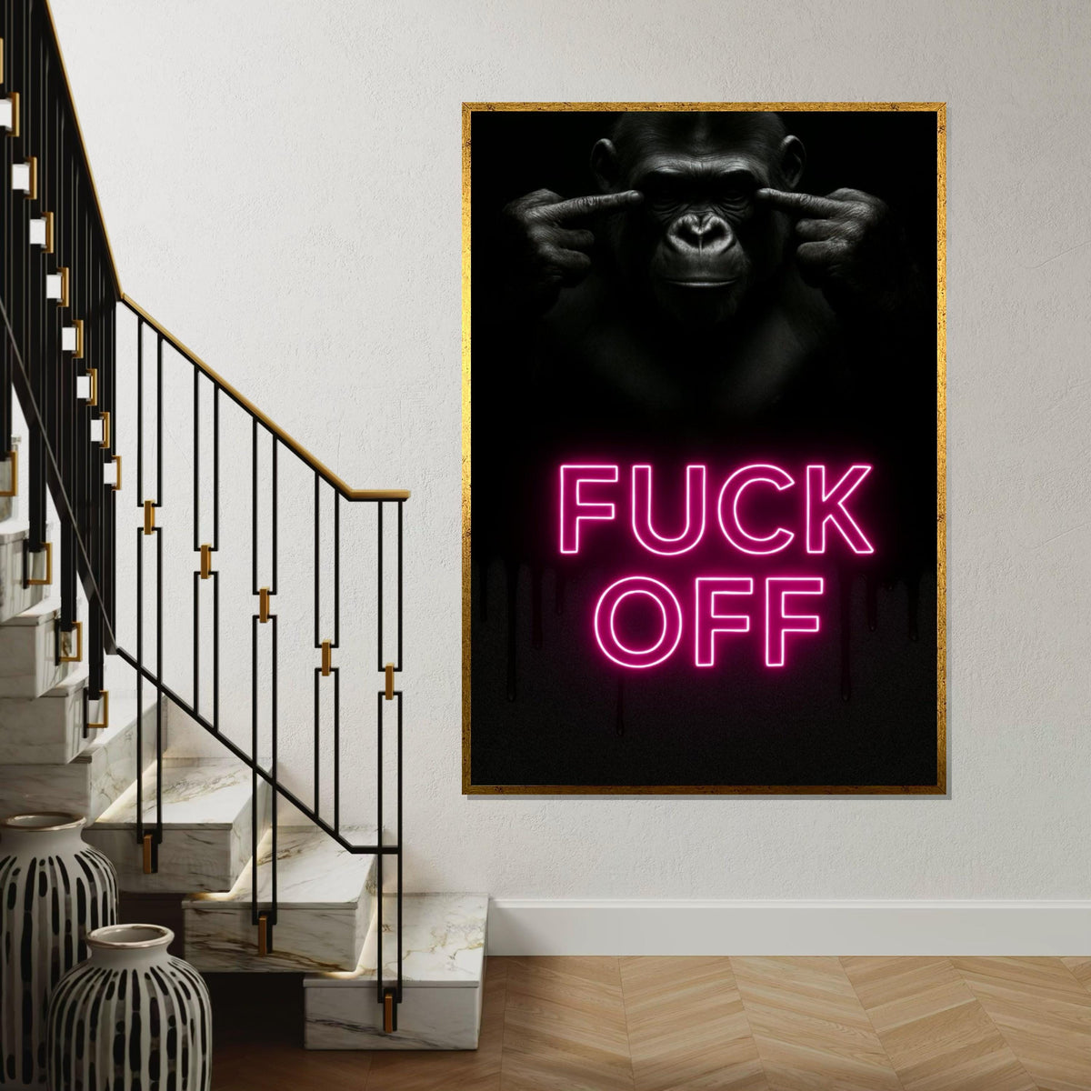 Print Canvas,Expressive Gorilla Neon Canvas,Bold Statement Art,Animal Poster,Wall Art Canvas Design,Ready to Hang Home Decor,Edgy Wall Print