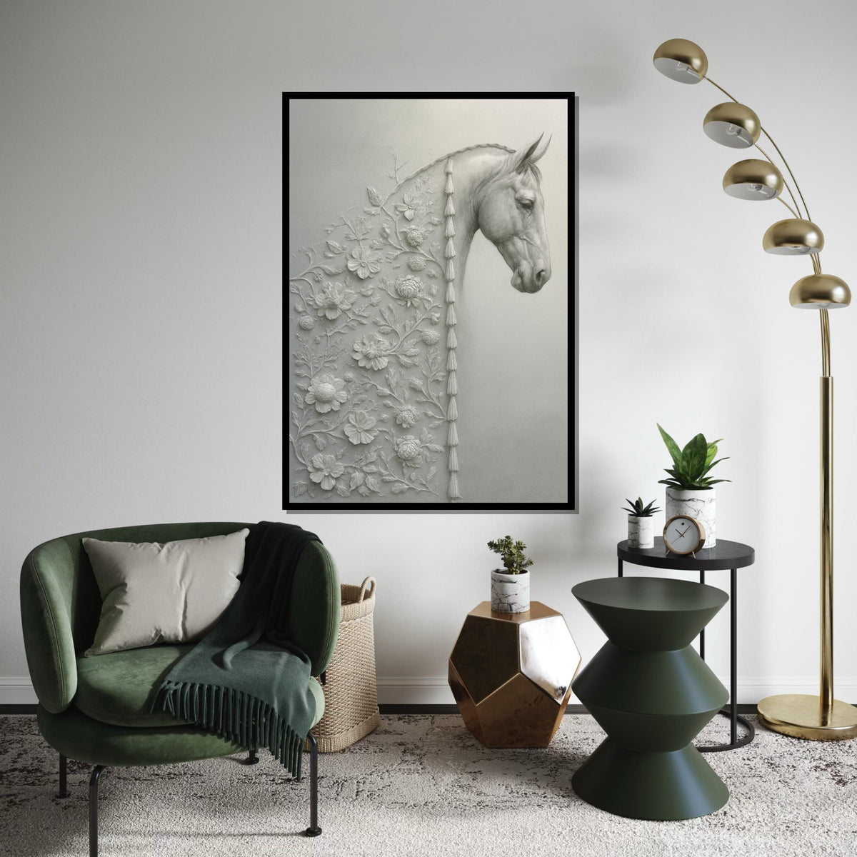 Print Canvas,Elegant Floral Horse Canvas,Floral Horse Art,Equine Wall Decor,Wall Art Canvas Design, Ready To Hang Decoration, Animal Art