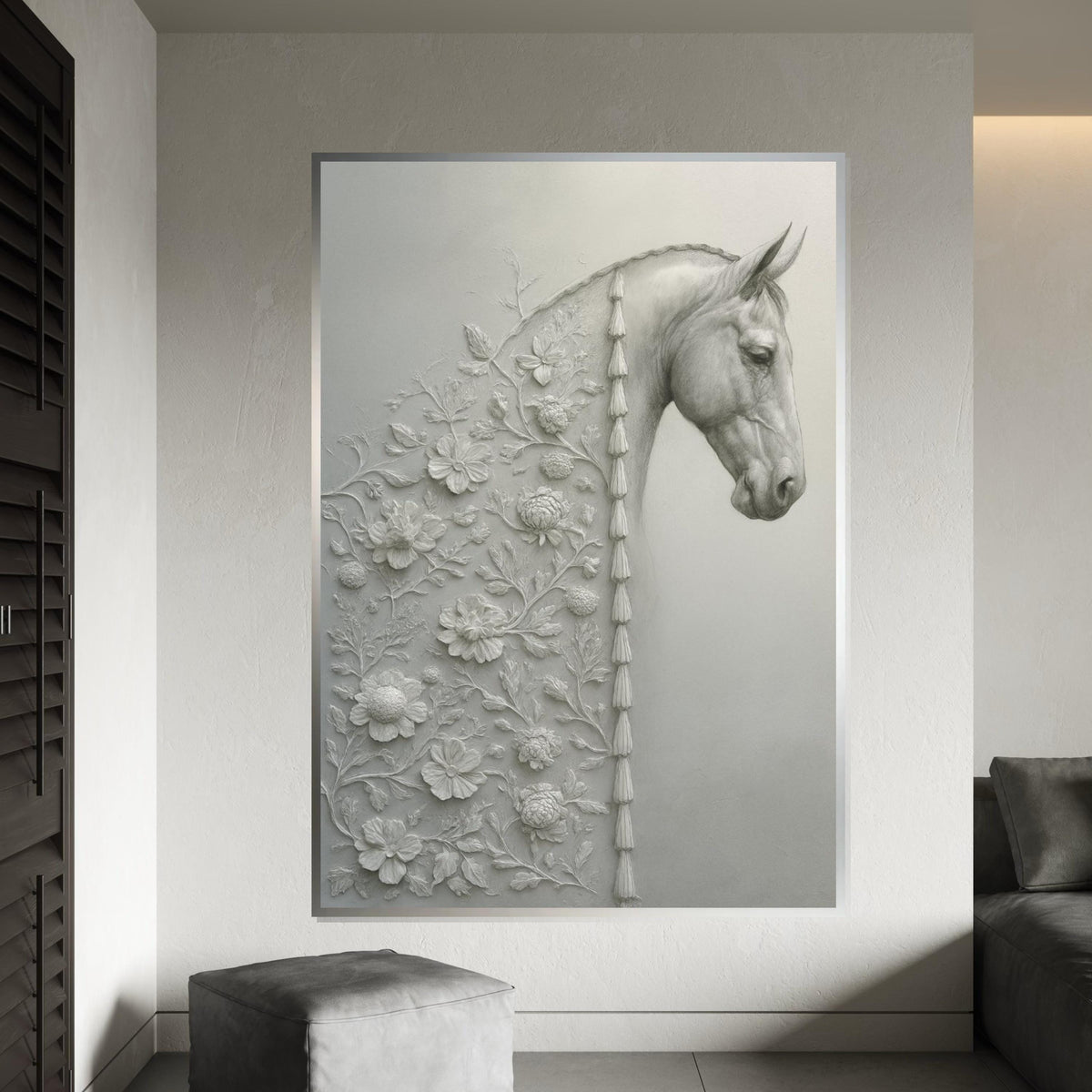 Print Canvas,Elegant Floral Horse Canvas,Floral Horse Art,Equine Wall Decor,Wall Art Canvas Design, Ready To Hang Decoration, Animal Art