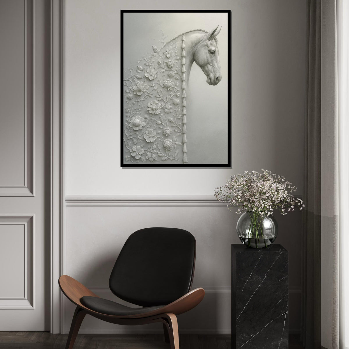 Print Canvas,Elegant Floral Horse Canvas,Floral Horse Art,Equine Wall Decor,Wall Art Canvas Design, Ready To Hang Decoration, Animal Art