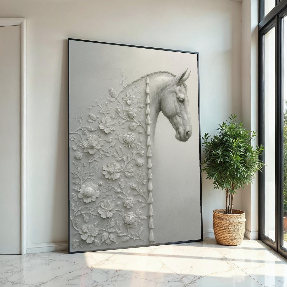 Print Canvas,Elegant Floral Horse Canvas,Floral Horse Art,Equine Wall Decor,Wall Art Canvas Design, Ready To Hang Decoration, Animal Art