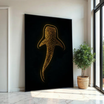 Glowing Whale Shark Canvas, Abstract Ocean Art, Marine Life Wall Print,Wall Art Canvas Design,Illuminated Ready To Hang Decoration, Gift Art