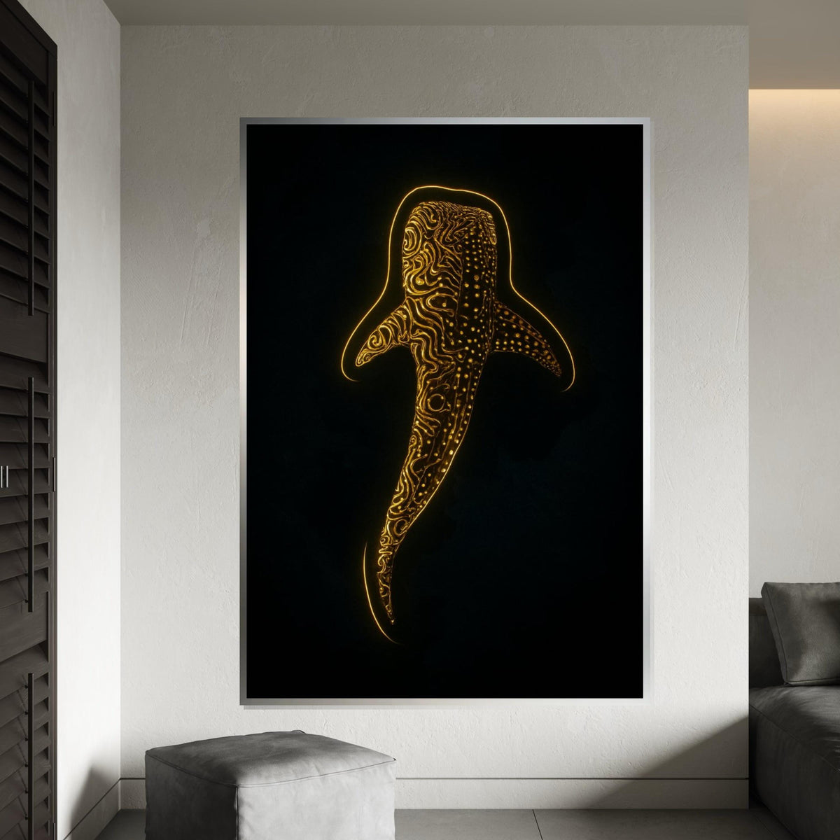 Glowing Whale Shark Canvas, Abstract Ocean Art, Marine Life Wall Print,Wall Art Canvas Design,Illuminated Ready To Hang Decoration, Gift Art