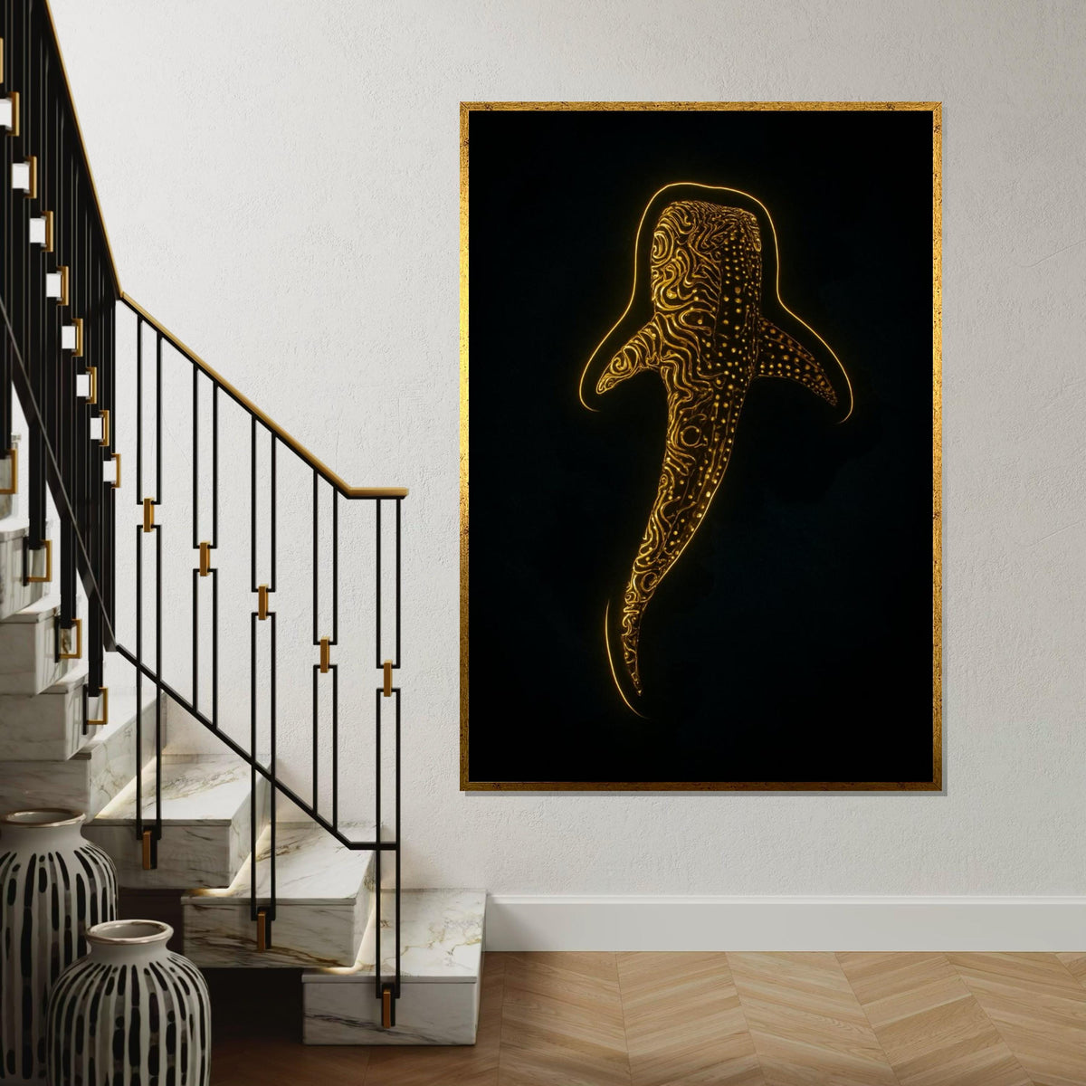 Glowing Whale Shark Canvas, Abstract Ocean Art, Marine Life Wall Print,Wall Art Canvas Design,Illuminated Ready To Hang Decoration, Gift Art