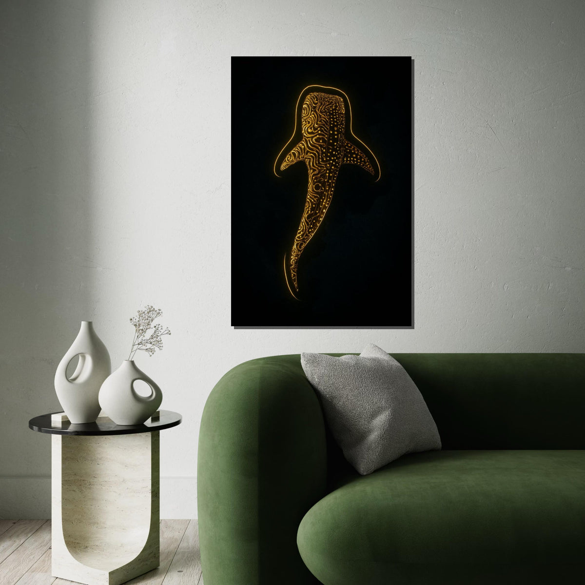 Glowing Whale Shark Canvas, Abstract Ocean Art, Marine Life Wall Print,Wall Art Canvas Design,Illuminated Ready To Hang Decoration, Gift Art