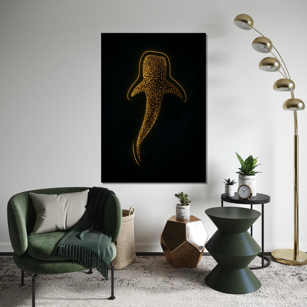 Glowing Whale Shark Canvas, Abstract Ocean Art, Marine Life Wall Print,Wall Art Canvas Design,Illuminated Ready To Hang Decoration, Gift Art