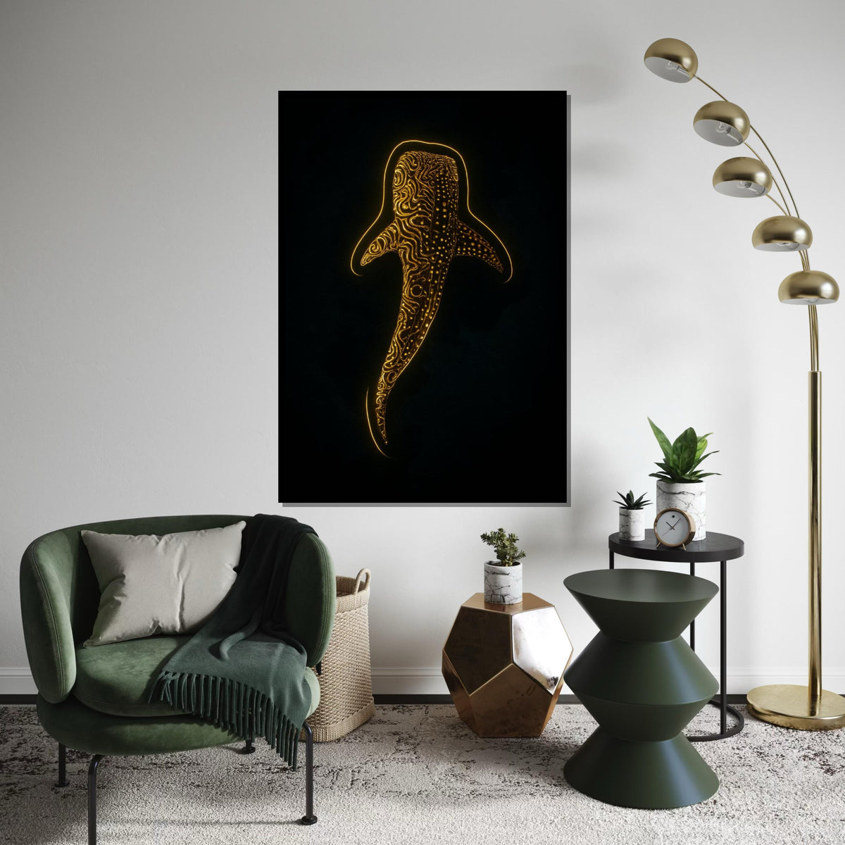 Glowing Whale Shark Canvas, Abstract Ocean Art, Marine Life Wall Print,Wall Art Canvas Design,Illuminated Ready To Hang Decoration, Gift Art
