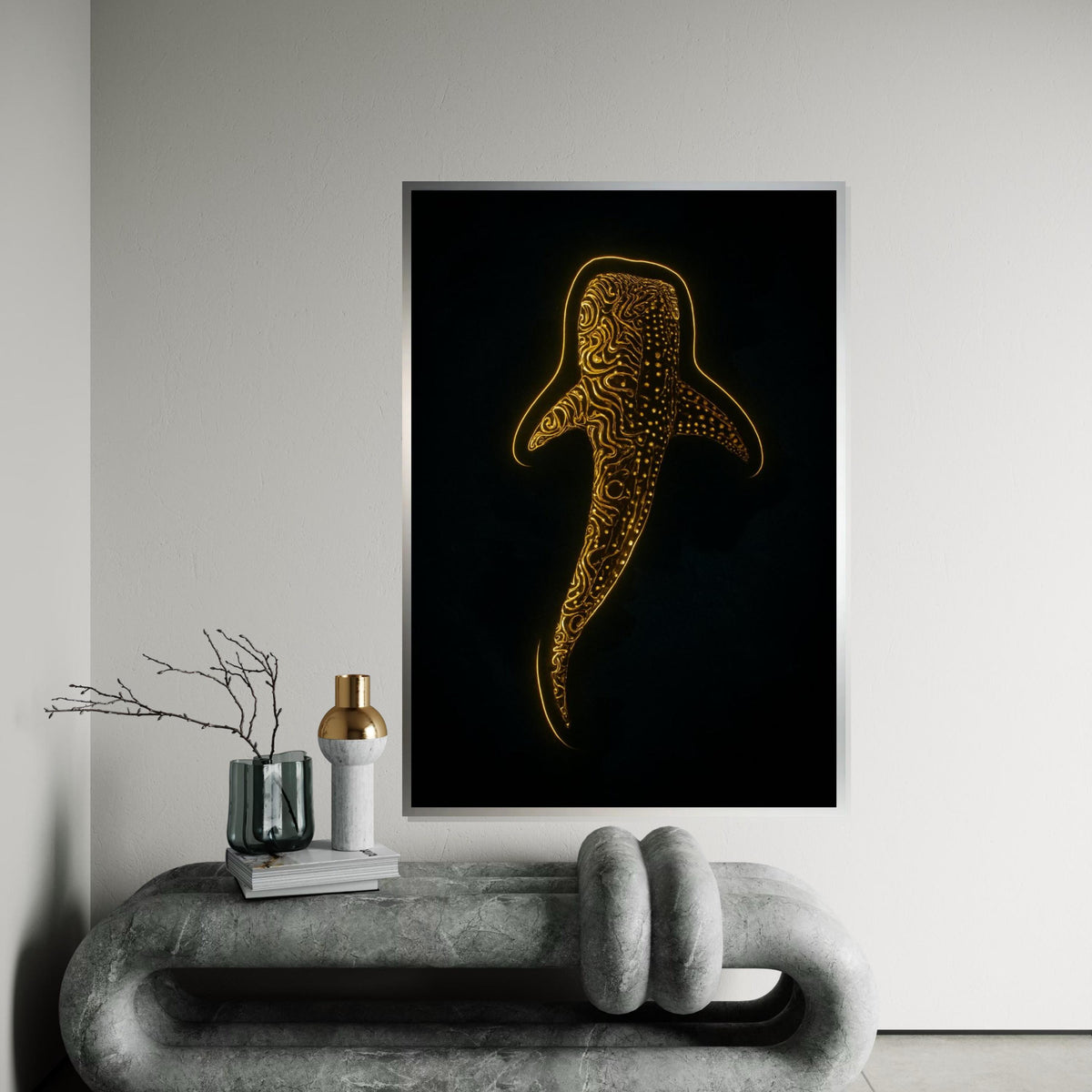Glowing Whale Shark Canvas, Abstract Ocean Art, Marine Life Wall Print,Wall Art Canvas Design,Illuminated Ready To Hang Decoration, Gift Art