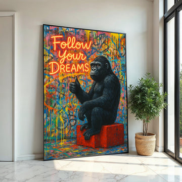 Gorilla Dreams Canvas, Inspirational Gorilla Art, Follow Your Dreams Poster, Wall Art Canvas Design, Ready to Hang Decoration, Gift Art