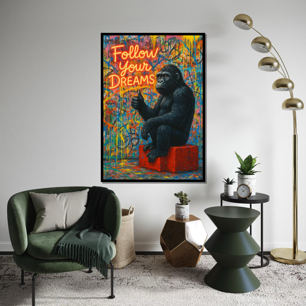 Gorilla Dreams Canvas, Inspirational Gorilla Art, Follow Your Dreams Poster, Wall Art Canvas Design, Ready to Hang Decoration, Gift Art