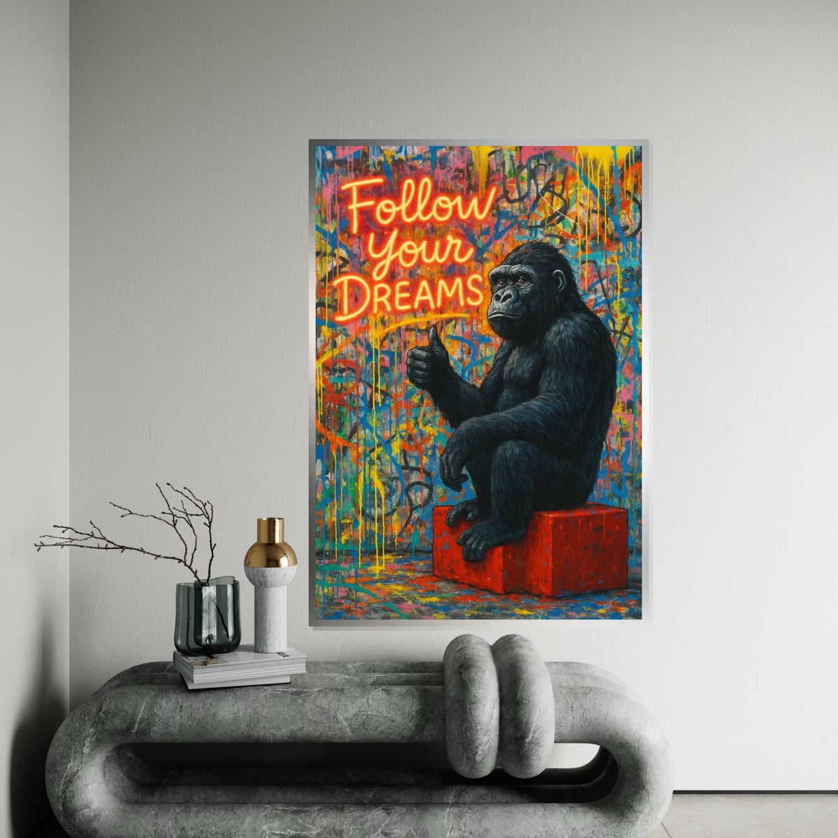 Gorilla Dreams Canvas, Inspirational Gorilla Art, Follow Your Dreams Poster, Wall Art Canvas Design, Ready to Hang Decoration, Gift Art