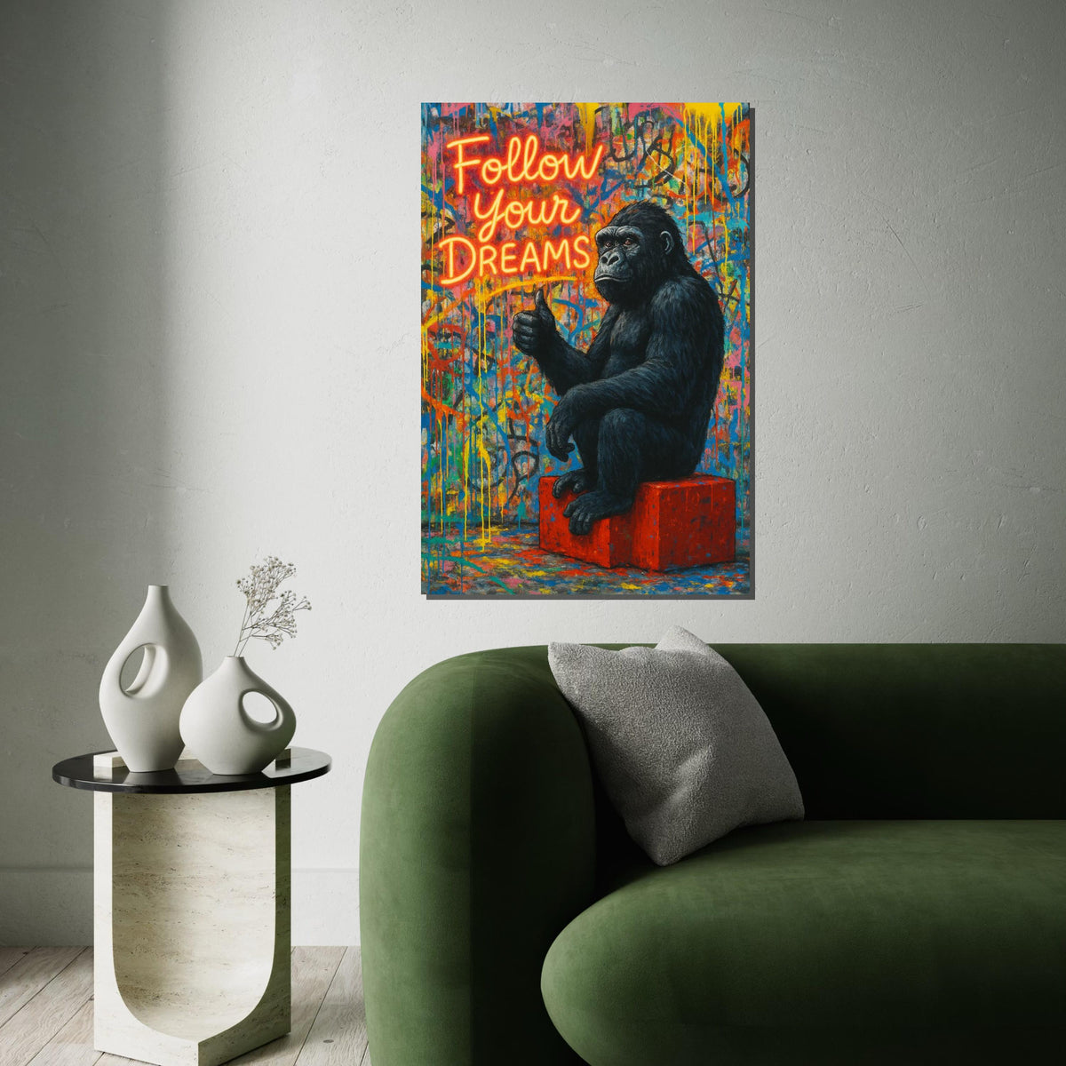 Gorilla Dreams Canvas, Inspirational Gorilla Art, Follow Your Dreams Poster, Wall Art Canvas Design, Ready to Hang Decoration, Gift Art