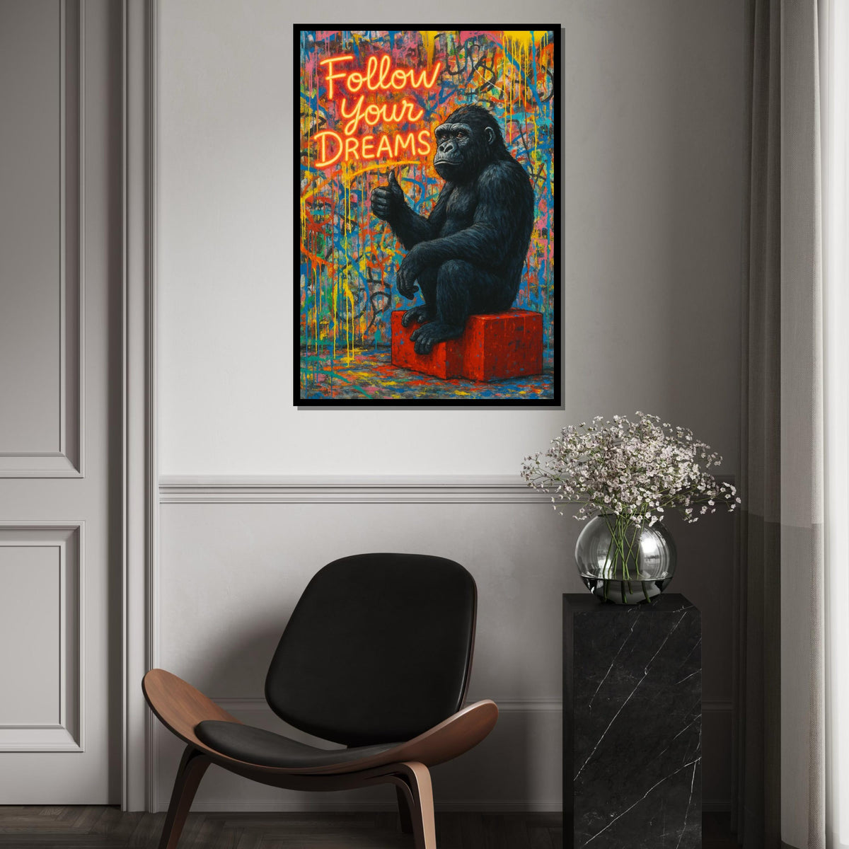 Gorilla Dreams Canvas, Inspirational Gorilla Art, Follow Your Dreams Poster, Wall Art Canvas Design, Ready to Hang Decoration, Gift Art
