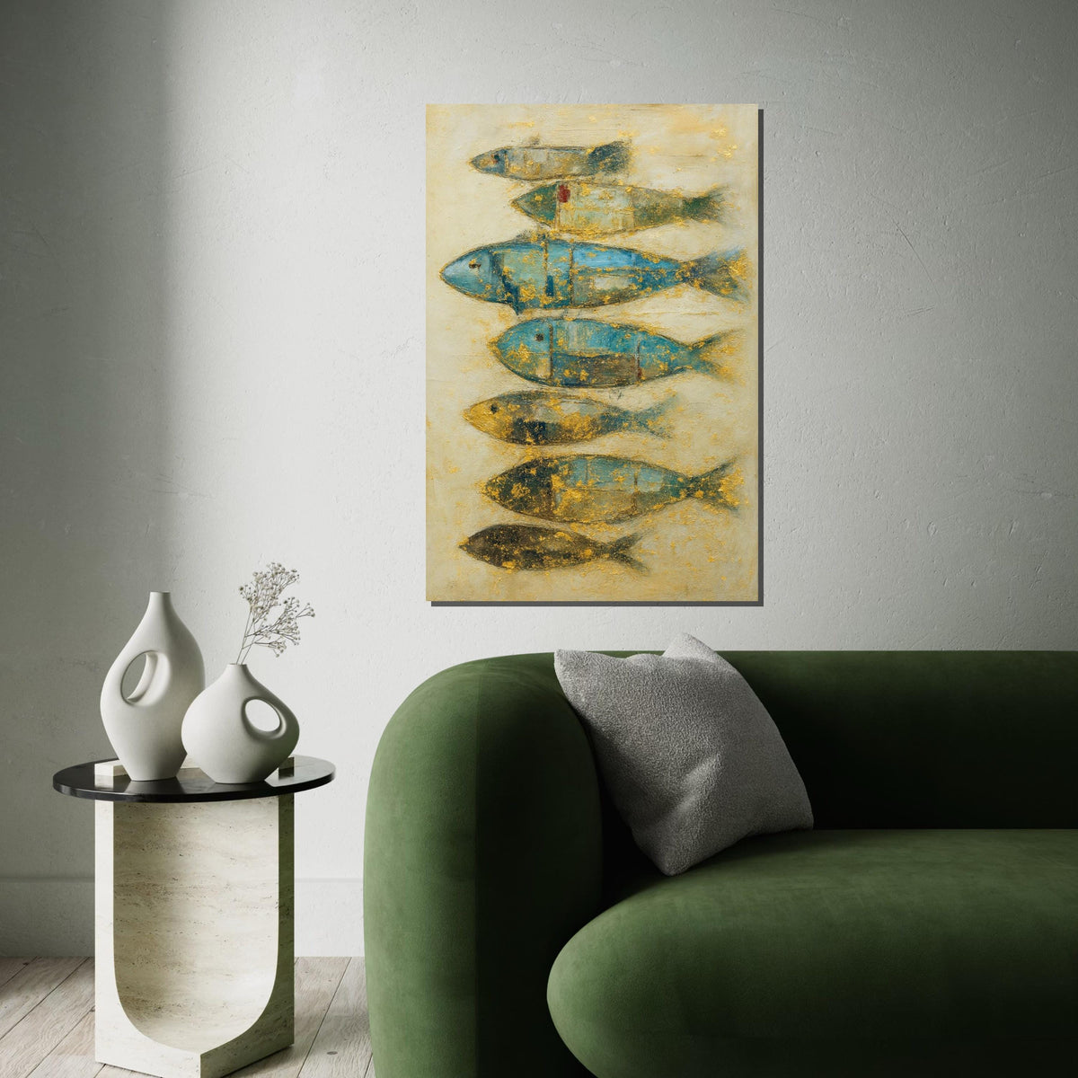 Abstract Fish Canvas, Blue and Gold Fish Art, Nautical Wall Decor, Fish Poster, Wall Art Canvas Design, Ready to Hang Decoration, Gift Art