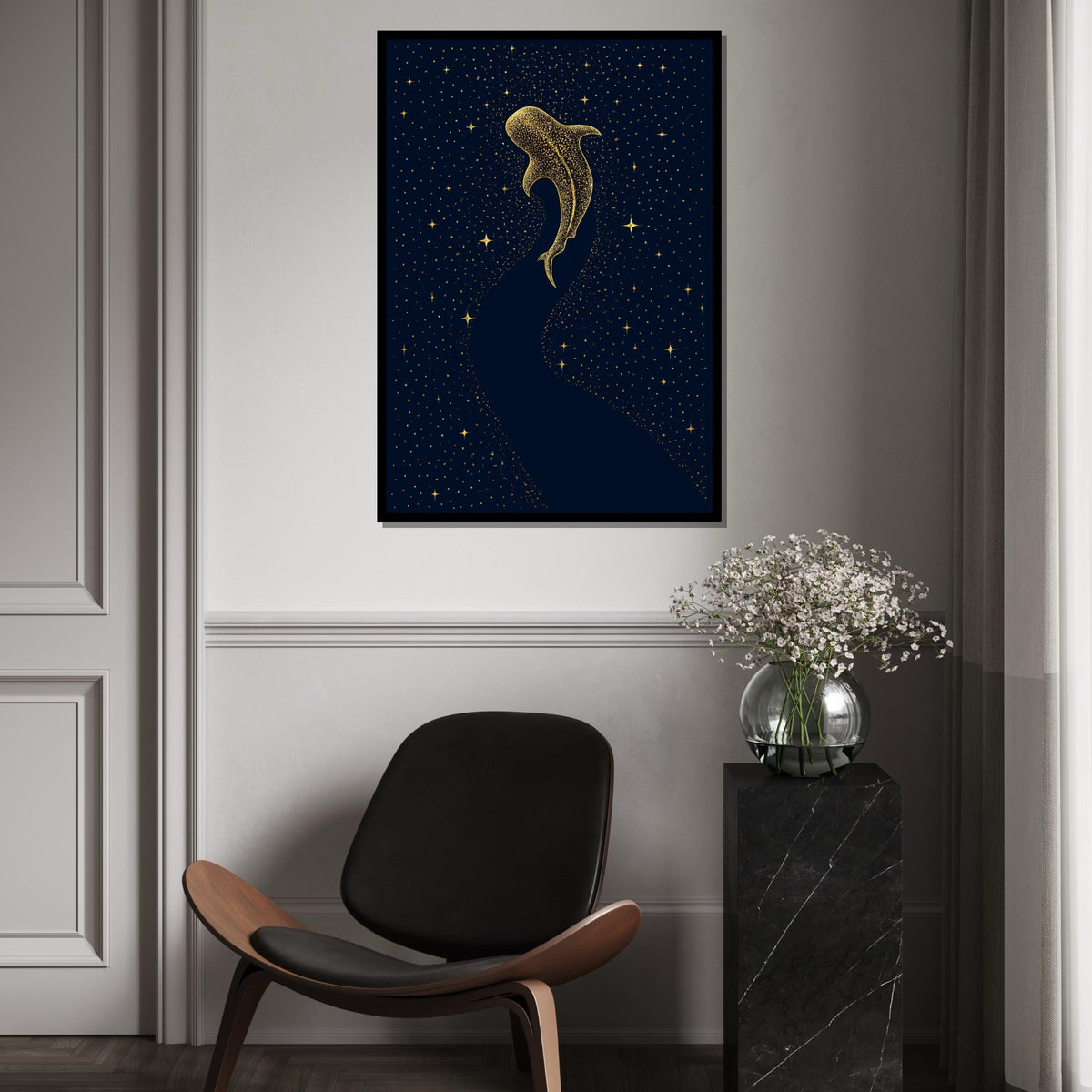 Cosmic Whale Canvas, Starry Night Whale Art, Celestial Ocean Print, Wall Art Canvas Design, Ready to Hang Decoration, Gift Art