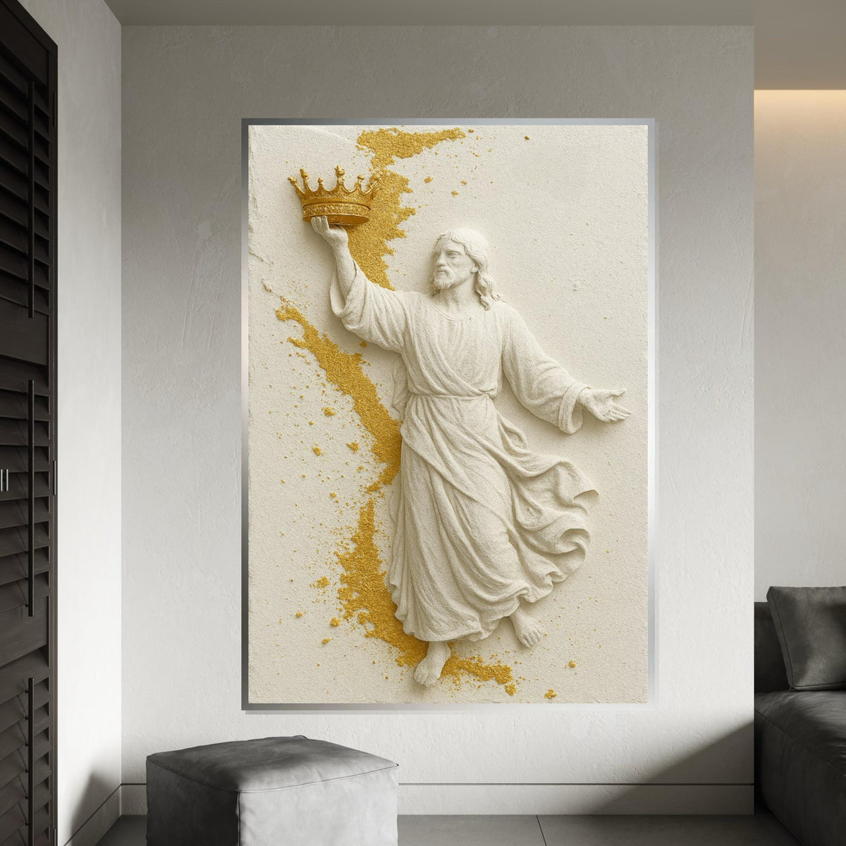 Golden Crowned Savior Canvas, Jesus Art, Religious Wall Art, Gold Accents, Inspirational Canvas Design, Ready to Hang Decoration