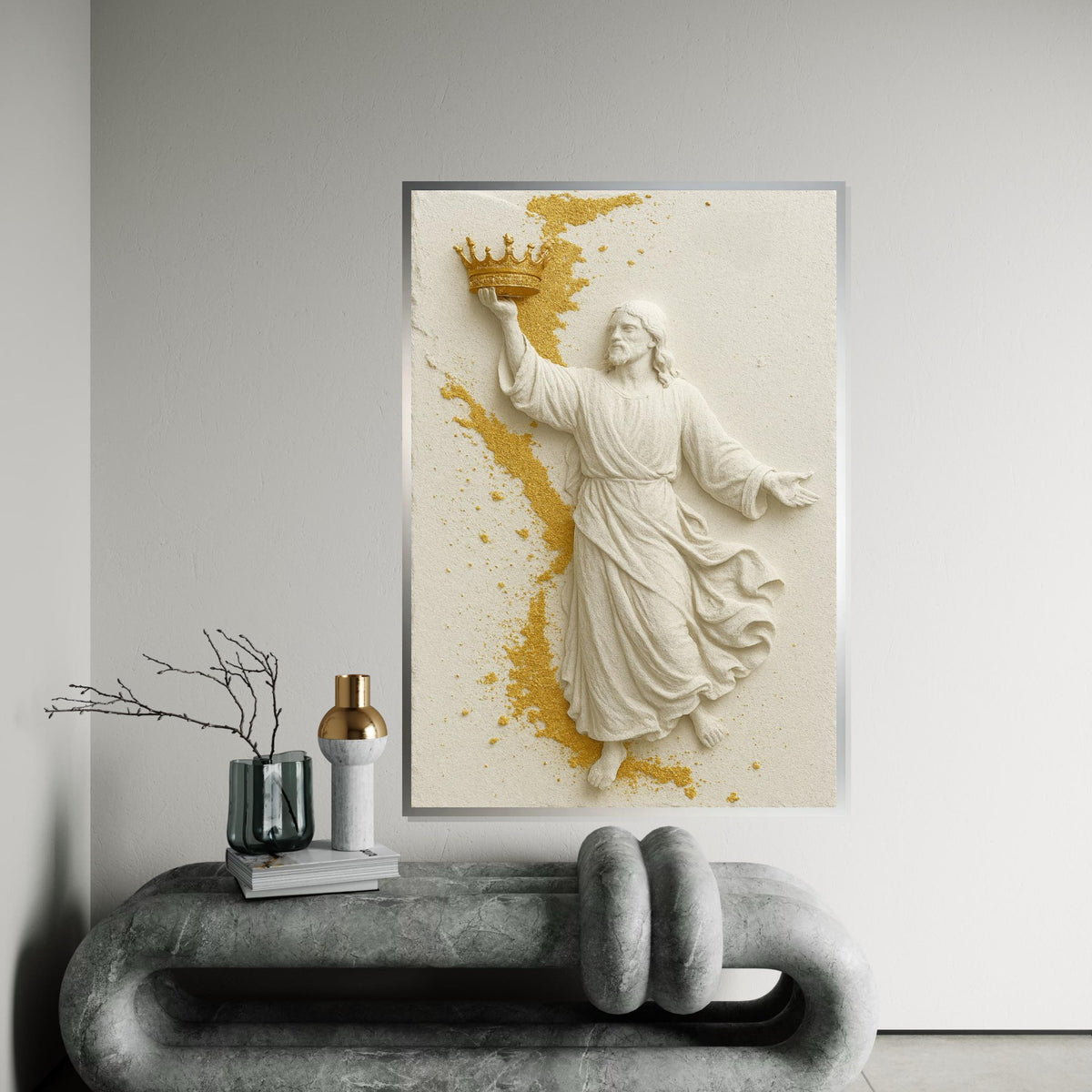 Golden Crowned Savior Canvas, Jesus Art, Religious Wall Art, Gold Accents, Inspirational Canvas Design, Ready to Hang Decoration