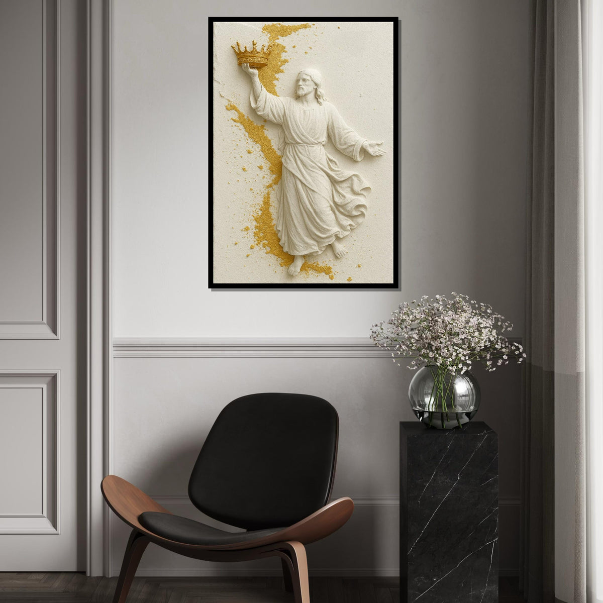 Golden Crowned Savior Canvas, Jesus Art, Religious Wall Art, Gold Accents, Inspirational Canvas Design, Ready to Hang Decoration