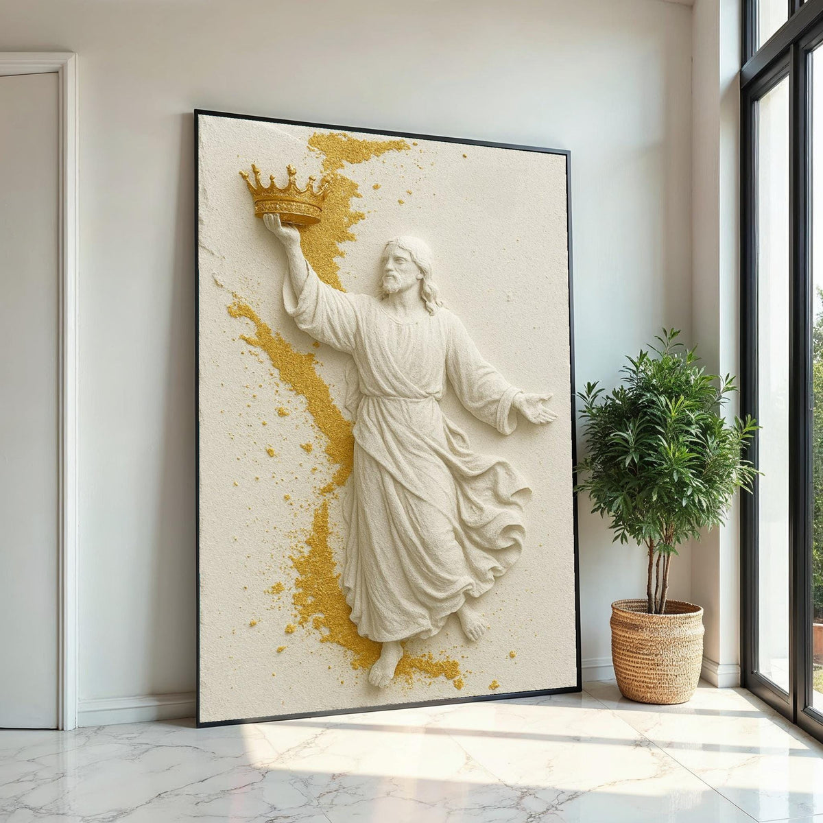 Golden Crowned Savior Canvas, Jesus Art, Religious Wall Art, Gold Accents, Inspirational Canvas Design, Ready to Hang Decoration
