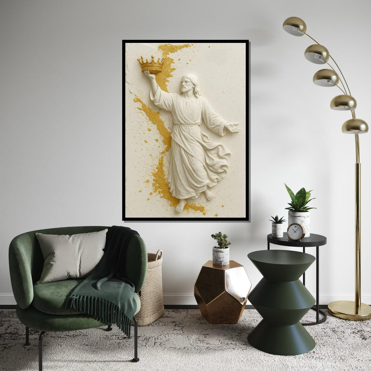 Golden Crowned Savior Canvas, Jesus Art, Religious Wall Art, Gold Accents, Inspirational Canvas Design, Ready to Hang Decoration