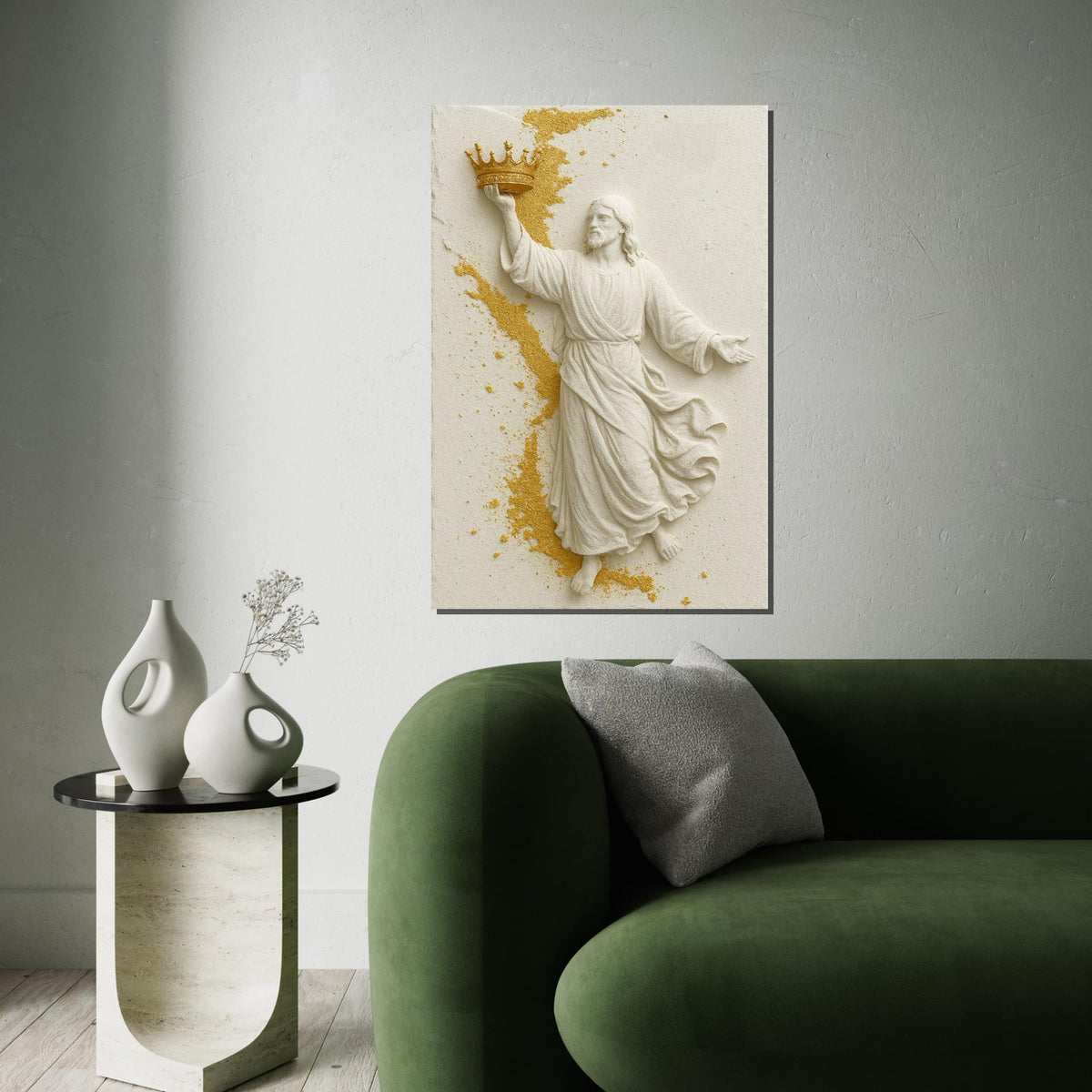 Golden Crowned Savior Canvas, Jesus Art, Religious Wall Art, Gold Accents, Inspirational Canvas Design, Ready to Hang Decoration