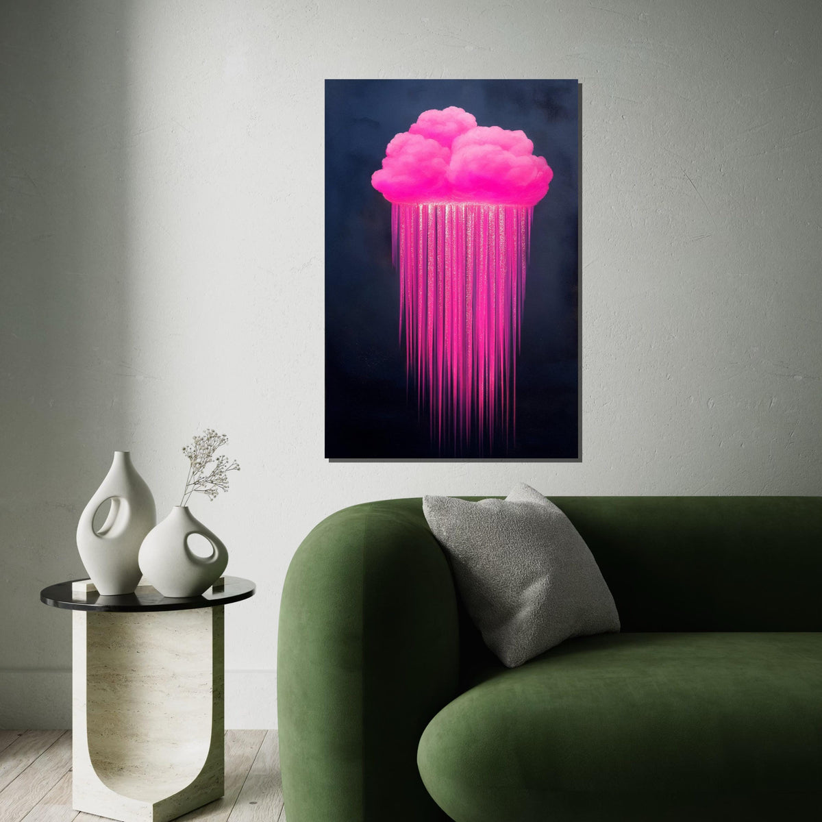 Pink Cloud Canvas, Dripping Neon Rain Art, Wall Art Canvas Design, Ready to Hang Decoration, Abstract Canvas Art Print Poster, Gift Canvas