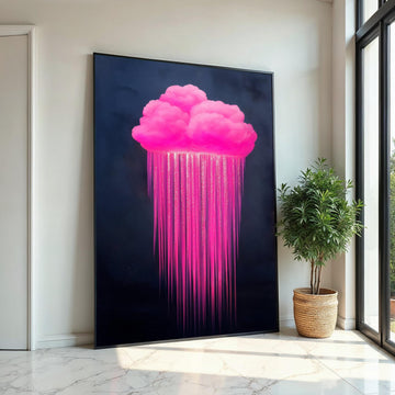 Pink Cloud Canvas, Dripping Neon Rain Art, Wall Art Canvas Design, Ready to Hang Decoration, Abstract Canvas Art Print Poster, Gift Canvas