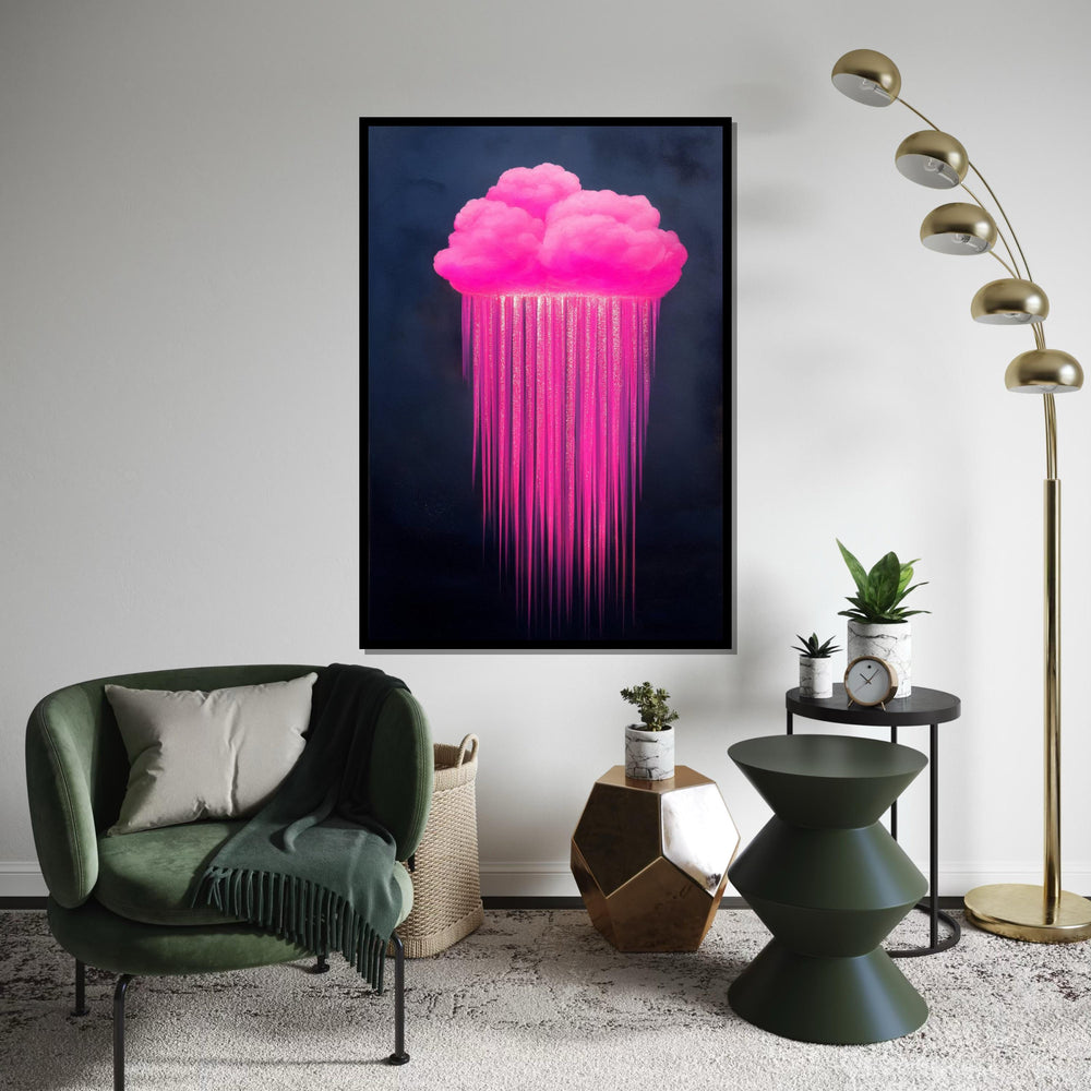 Pink Cloud Canvas, Dripping Neon Rain Art, Wall Art Canvas Design, Ready to Hang Decoration, Abstract Canvas Art Print Poster, Gift Canvas