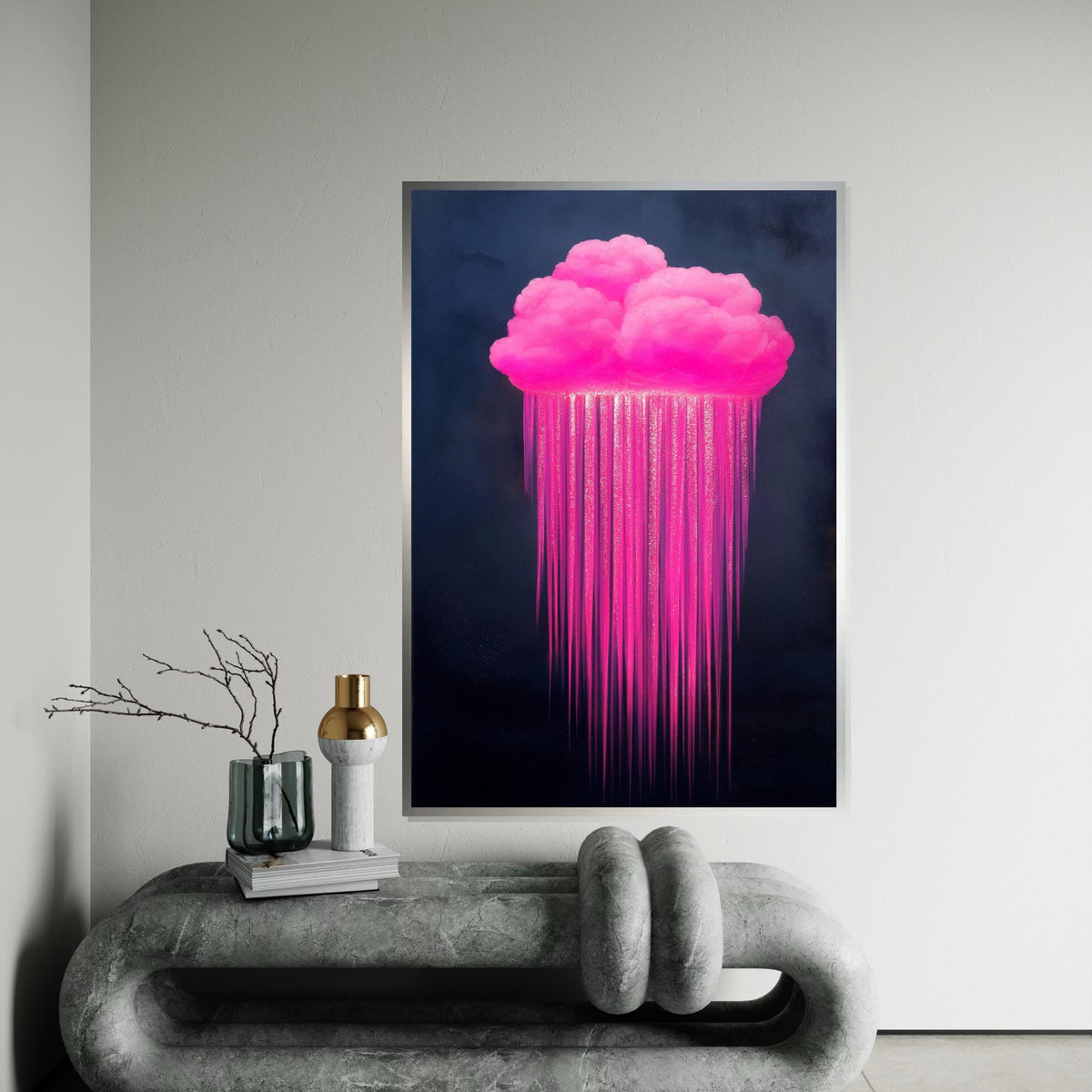 Pink Cloud Canvas, Dripping Neon Rain Art, Wall Art Canvas Design, Ready to Hang Decoration, Abstract Canvas Art Print Poster, Gift Canvas
