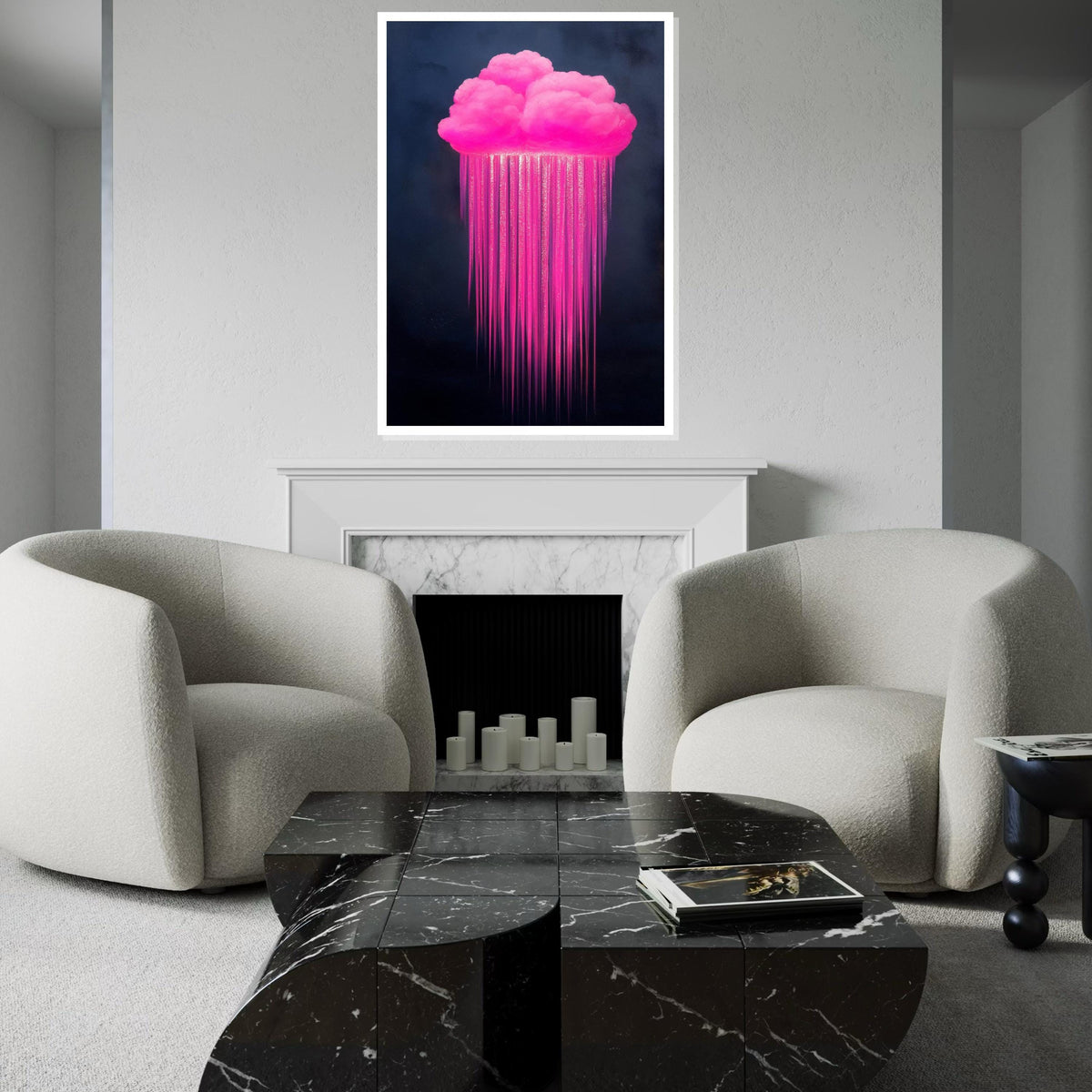 Pink Cloud Canvas, Dripping Neon Rain Art, Wall Art Canvas Design, Ready to Hang Decoration, Abstract Canvas Art Print Poster, Gift Canvas