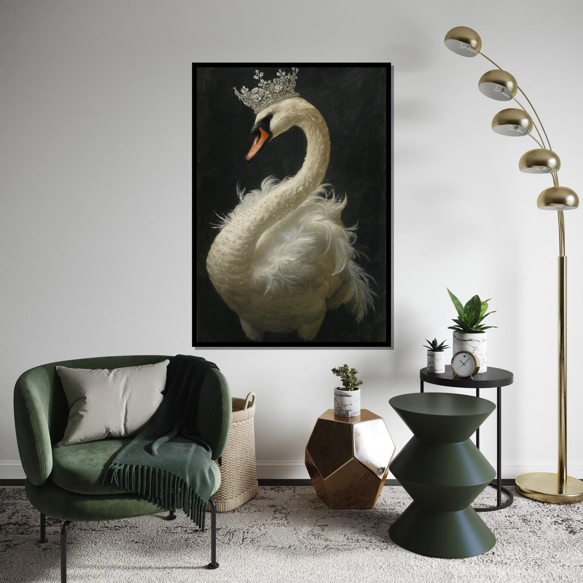 Majestic Swan Canvas, Swan with Crown Wall Art, Noble Animal Print, Elegant Swan Poster, Wall Art Canvas Design, Ready to Hang Decoration