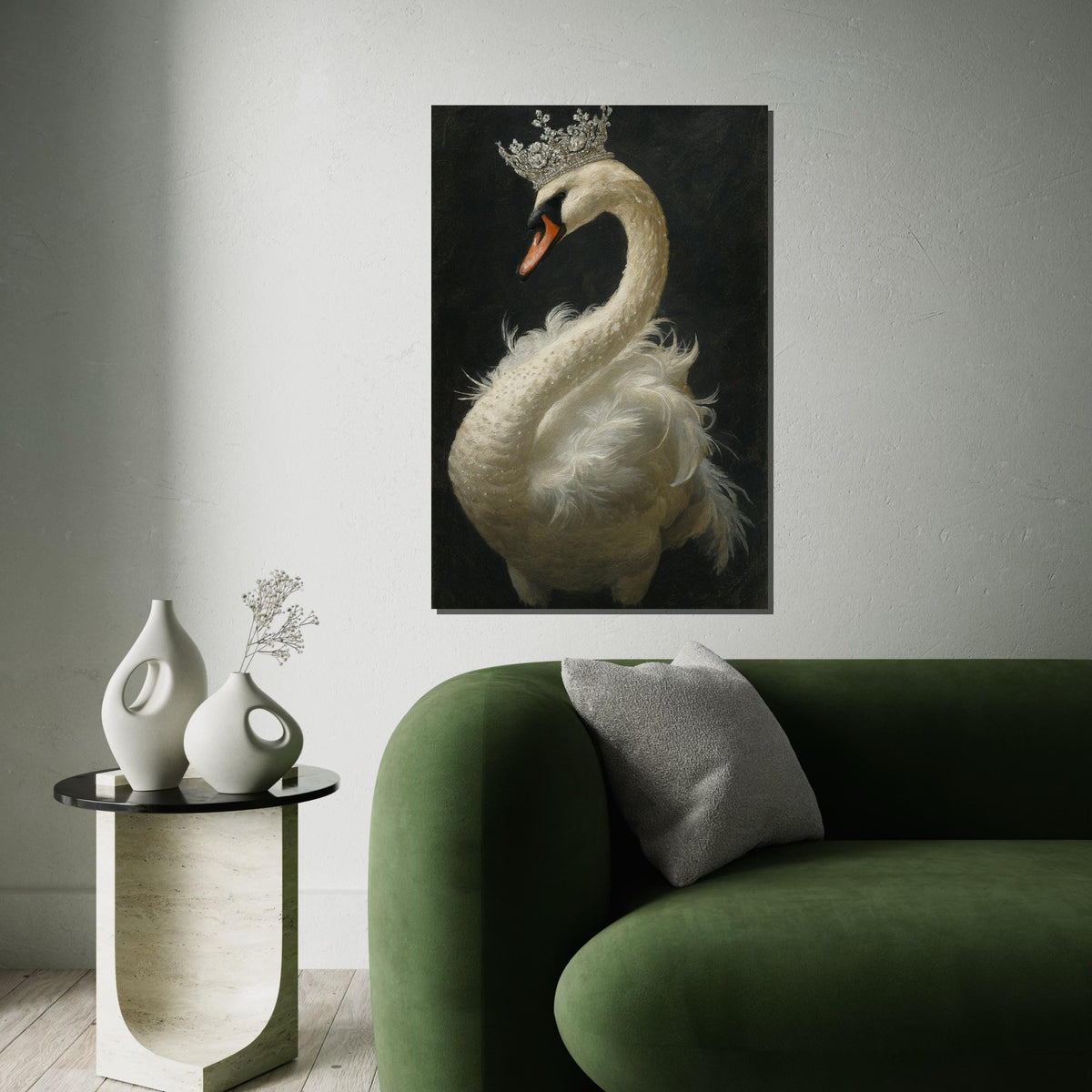 Majestic Swan Canvas, Swan with Crown Wall Art, Noble Animal Print, Elegant Swan Poster, Wall Art Canvas Design, Ready to Hang Decoration
