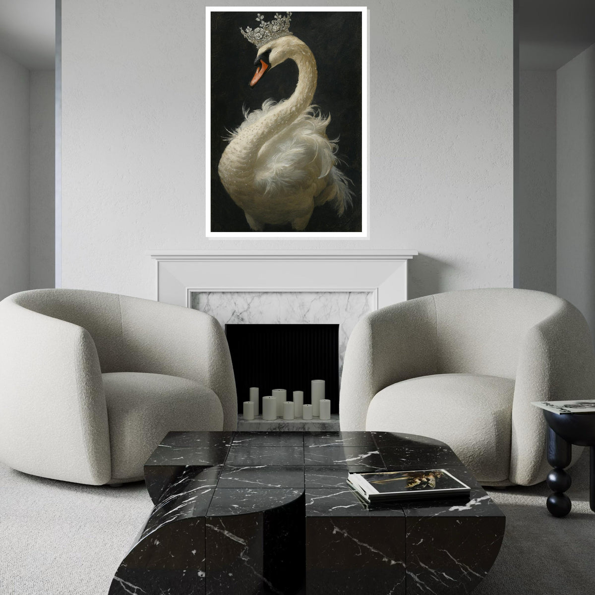 Majestic Swan Canvas, Swan with Crown Wall Art, Noble Animal Print, Elegant Swan Poster, Wall Art Canvas Design, Ready to Hang Decoration