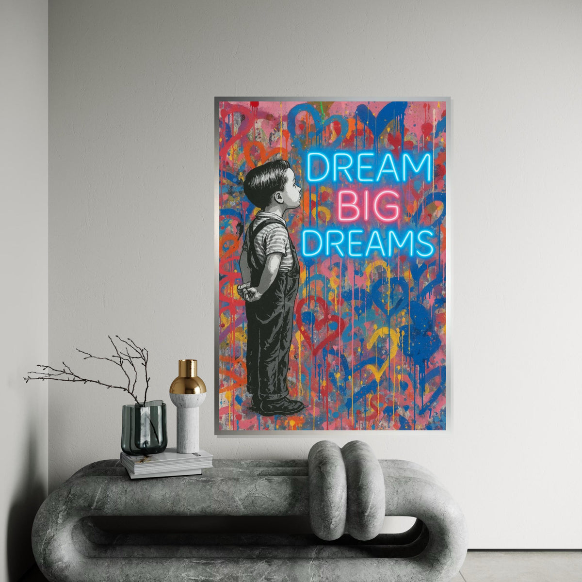 Dream Big Dreams Canvas, Inspirational Wall Art, Motivational Boy Poster, Banksy Style Art, Graffiti Canvas Design, Ready to Hang Decor
