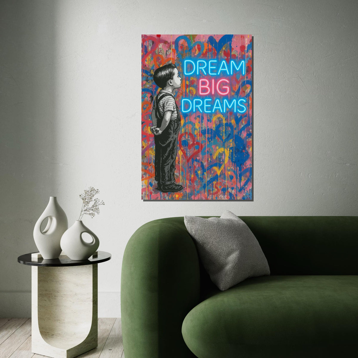 Dream Big Dreams Canvas, Inspirational Wall Art, Motivational Boy Poster, Banksy Style Art, Graffiti Canvas Design, Ready to Hang Decor