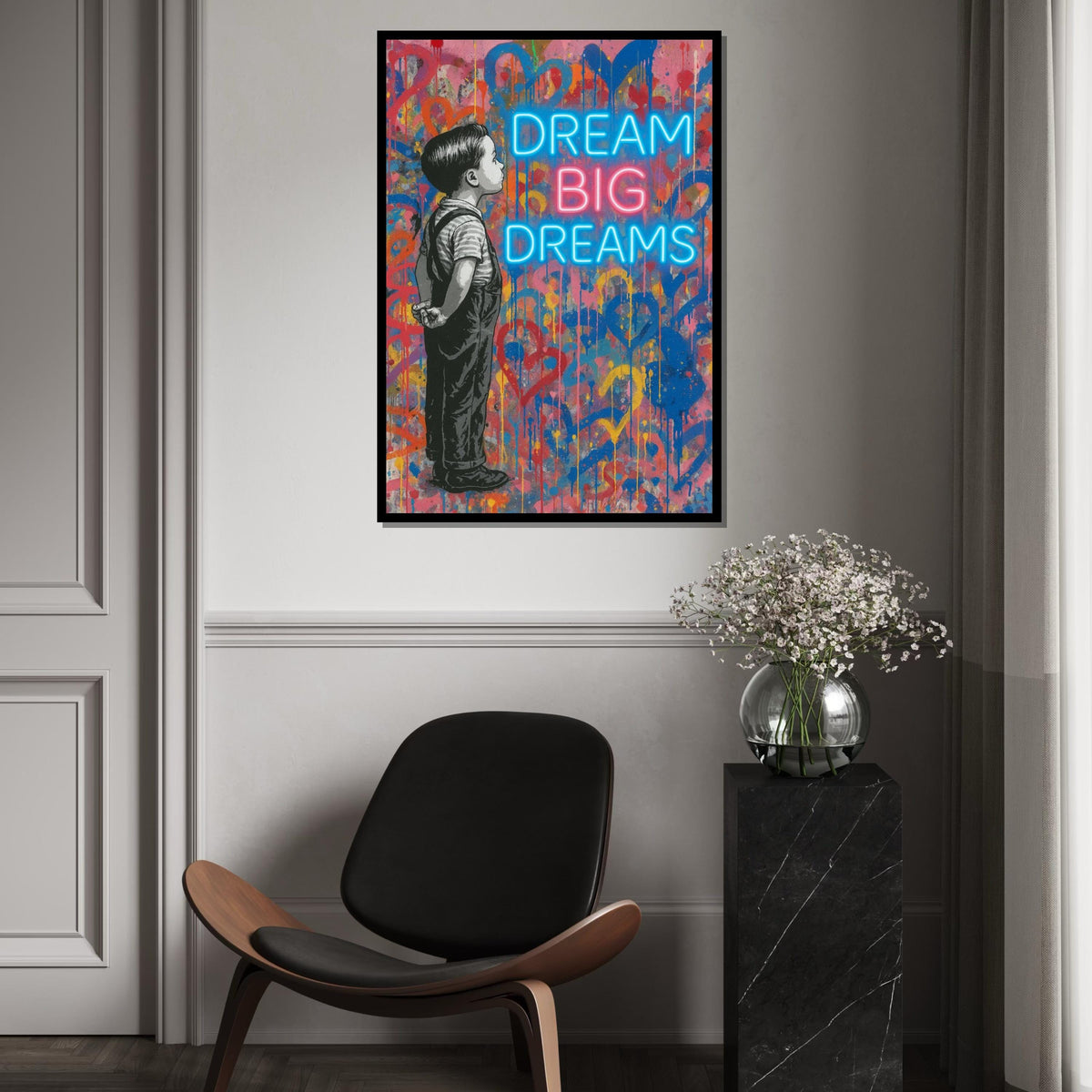 Dream Big Dreams Canvas, Inspirational Wall Art, Motivational Boy Poster, Banksy Style Art, Graffiti Canvas Design, Ready to Hang Decor