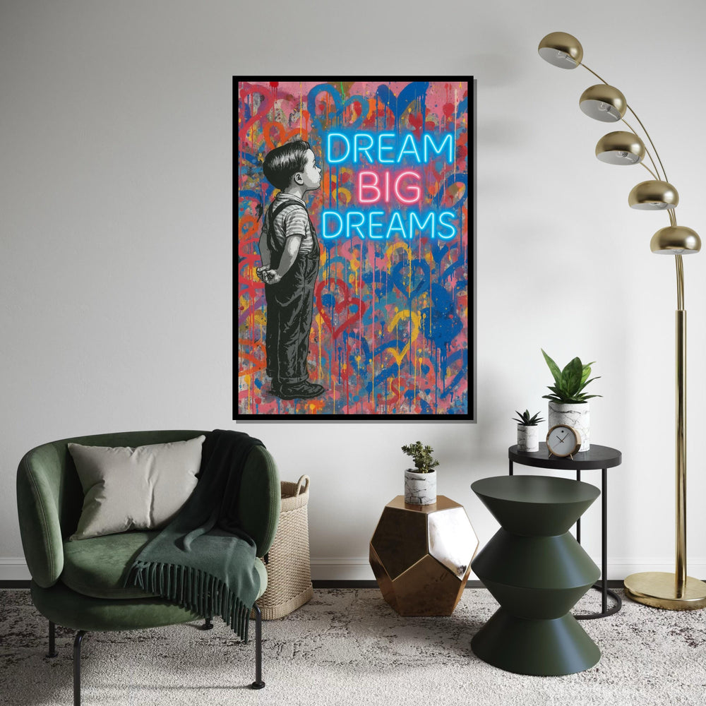Dream Big Dreams Canvas, Inspirational Wall Art, Motivational Boy Poster, Banksy Style Art, Graffiti Canvas Design, Ready to Hang Decor