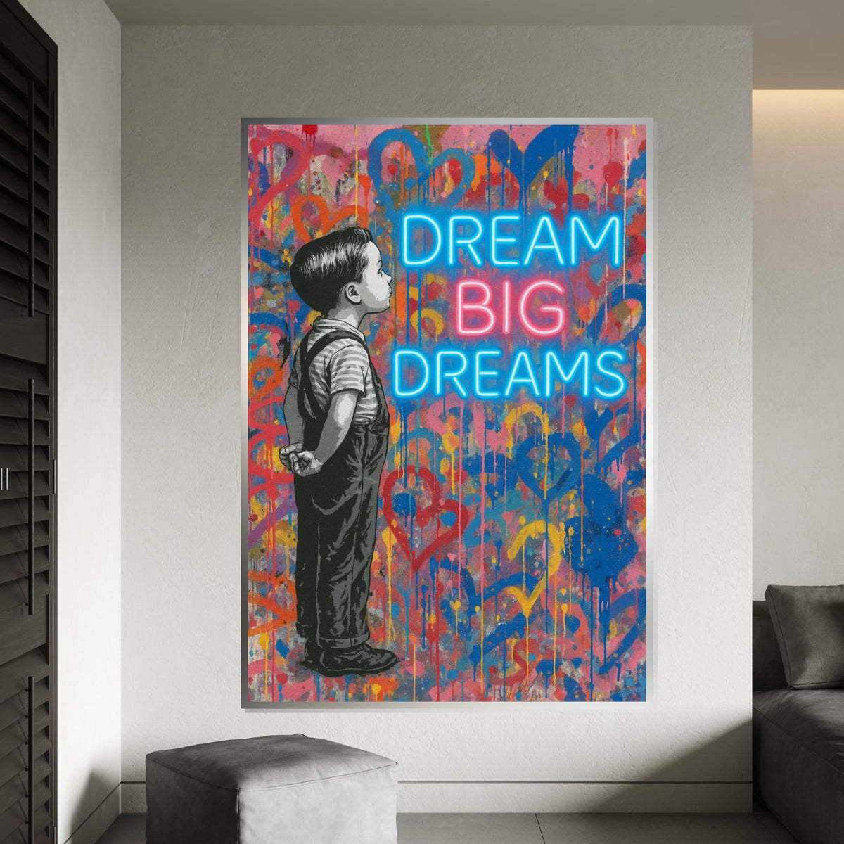 Dream Big Dreams Canvas, Inspirational Wall Art, Motivational Boy Poster, Banksy Style Art, Graffiti Canvas Design, Ready to Hang Decor