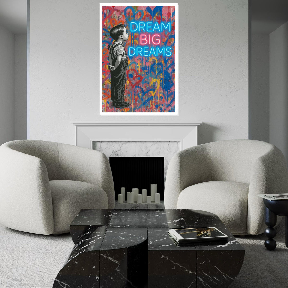 Dream Big Dreams Canvas, Inspirational Wall Art, Motivational Boy Poster, Banksy Style Art, Graffiti Canvas Design, Ready to Hang Decor