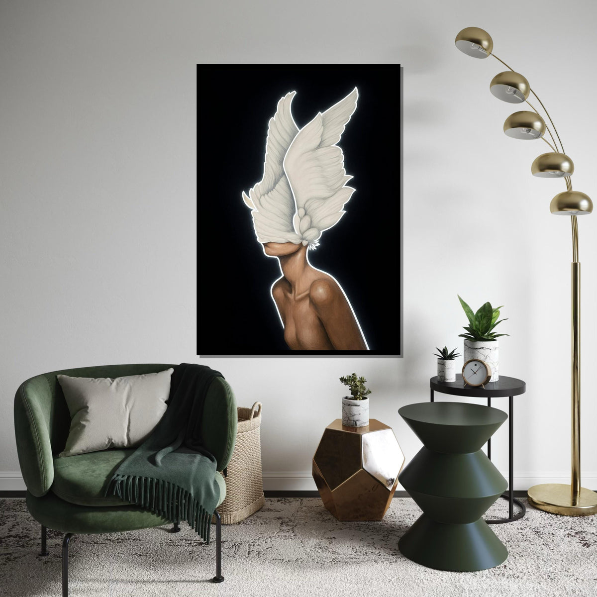 Print Canvas, Woman Art, Abstract Winged Figure Canvas, Surreal Art, Winged Woman Poster, Wall Art Canvas Design, Ready To Hang Decoration